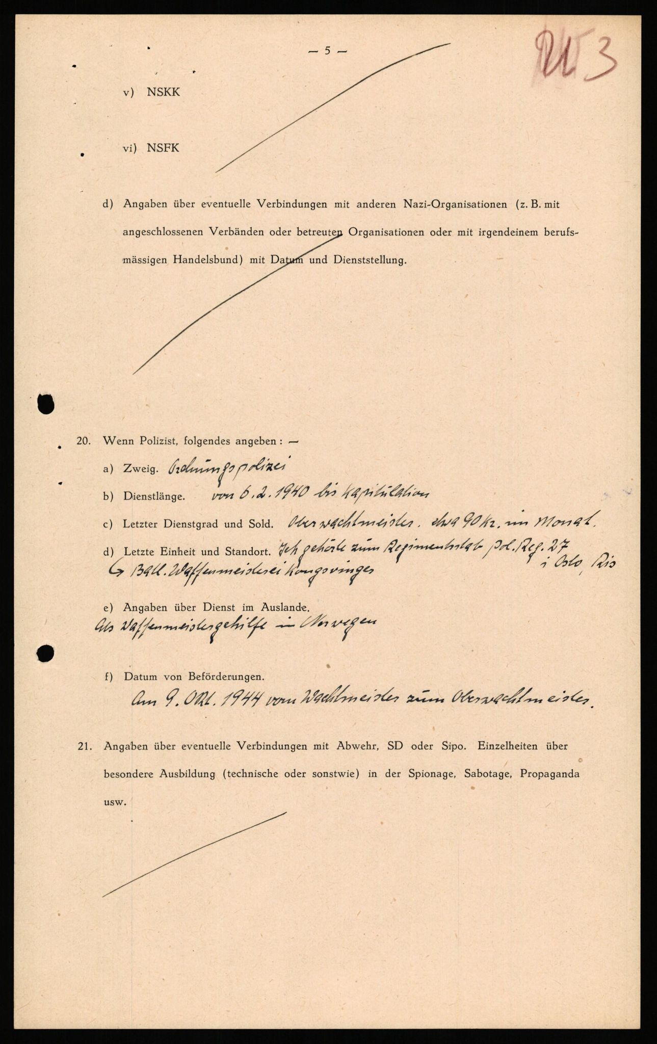 Forsvaret, Forsvarets overkommando II, AV/RA-RAFA-3915/D/Db/L0034: CI Questionaires. Tyske okkupasjonsstyrker i Norge. Tyskere., 1945-1946, p. 188