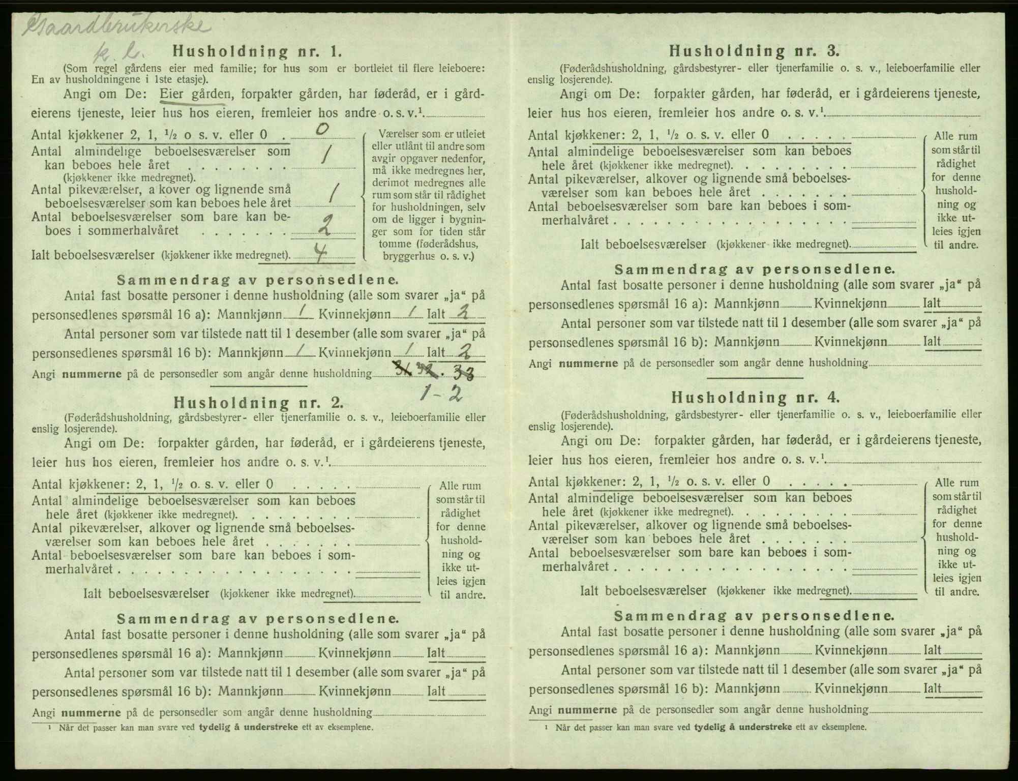 SAB, 1920 census for Granvin, 1920, p. 33