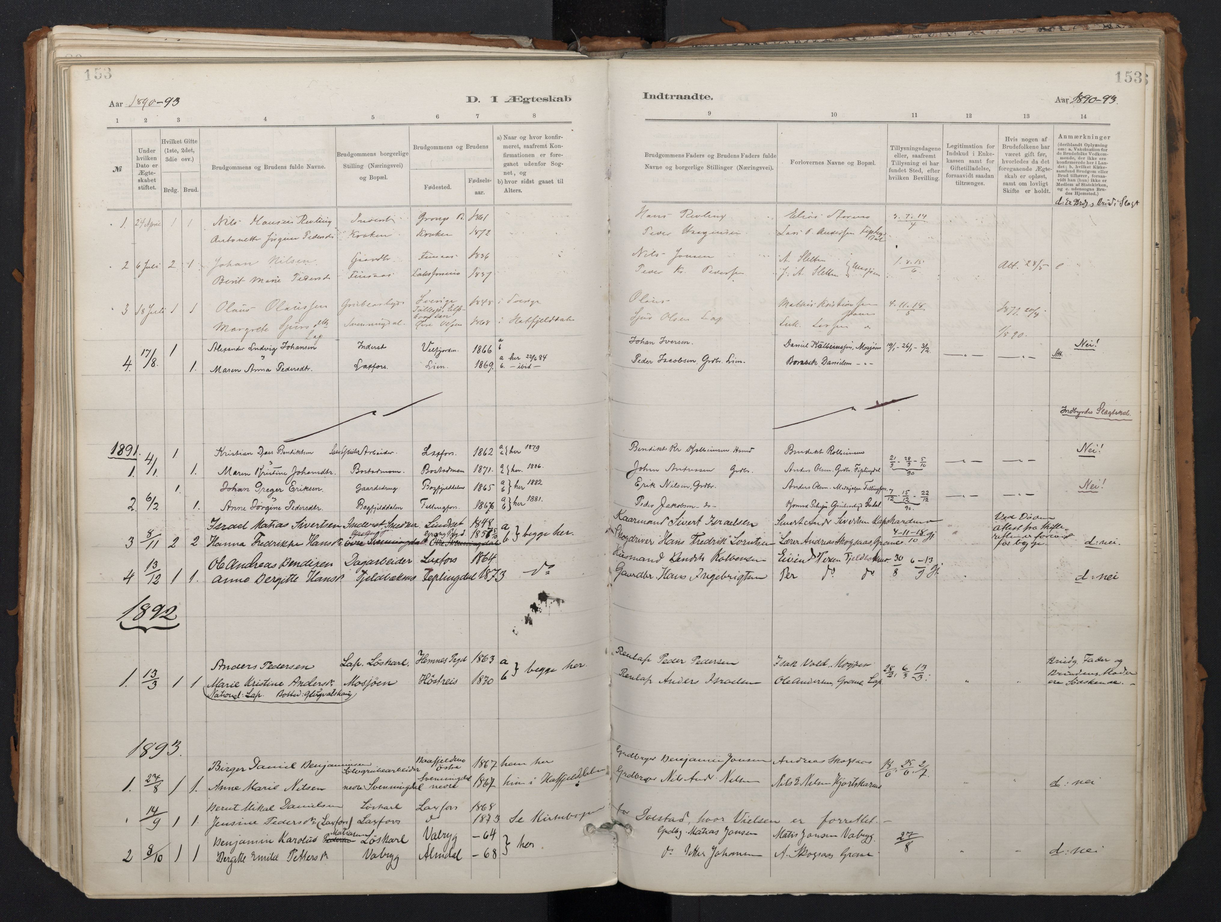 Ministerialprotokoller, klokkerbøker og fødselsregistre - Nordland, SAT/A-1459/824/L0338: Parish register (official) no. 824A01, 1880-1915, p. 153