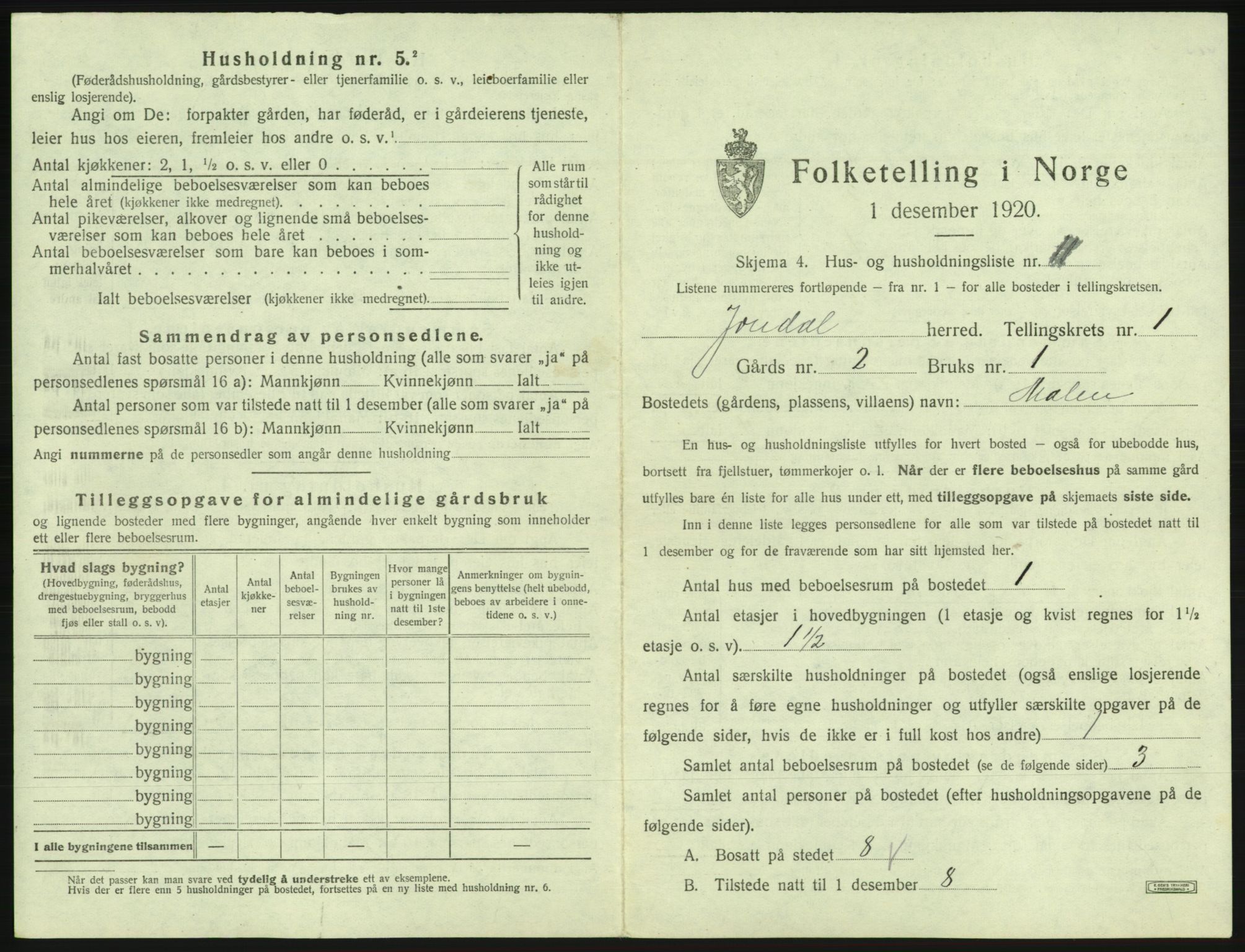 SAB, 1920 census for Jondal, 1920, p. 51