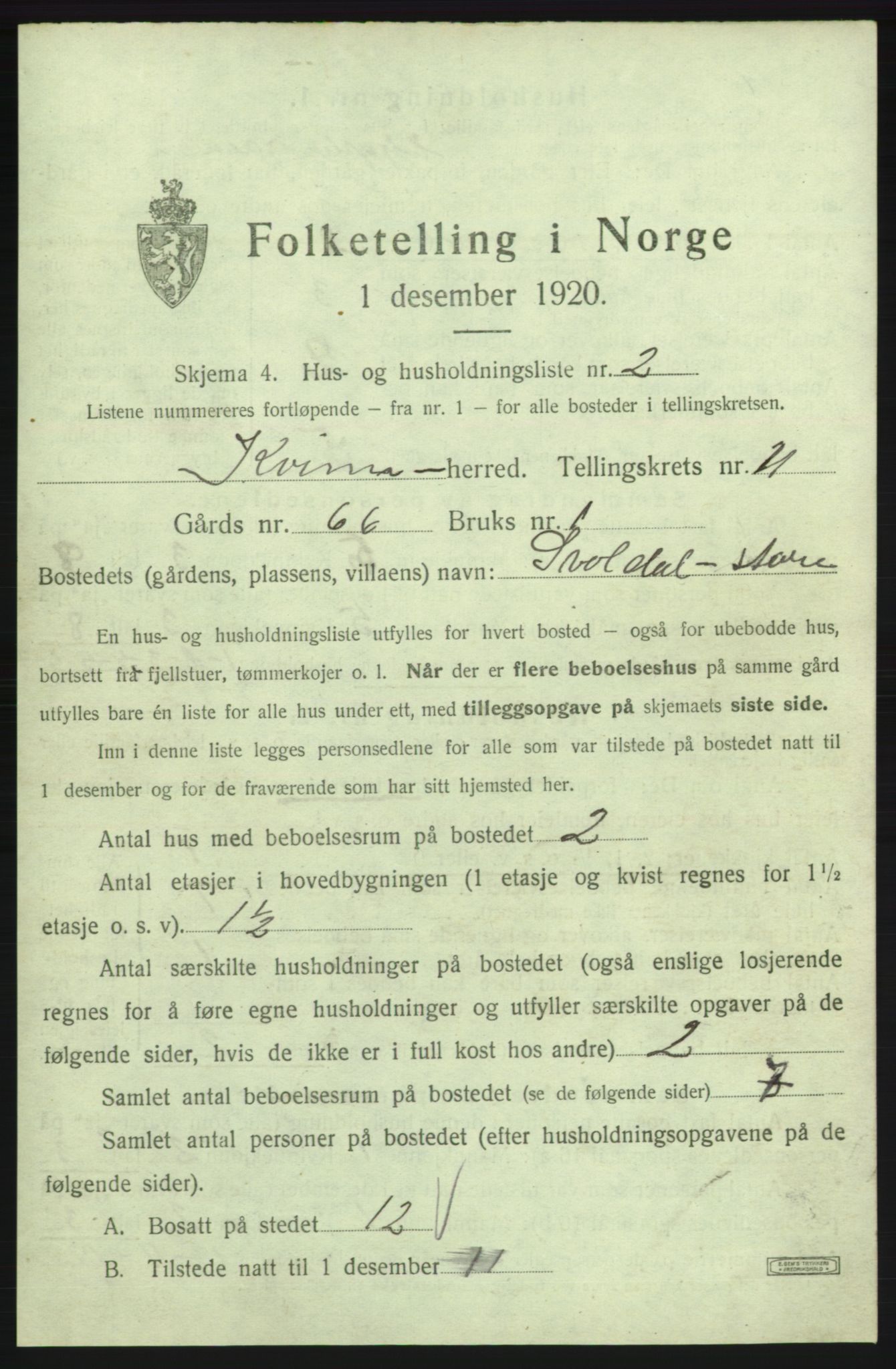 SAB, 1920 census for Kvinnherad, 1920, p. 1200