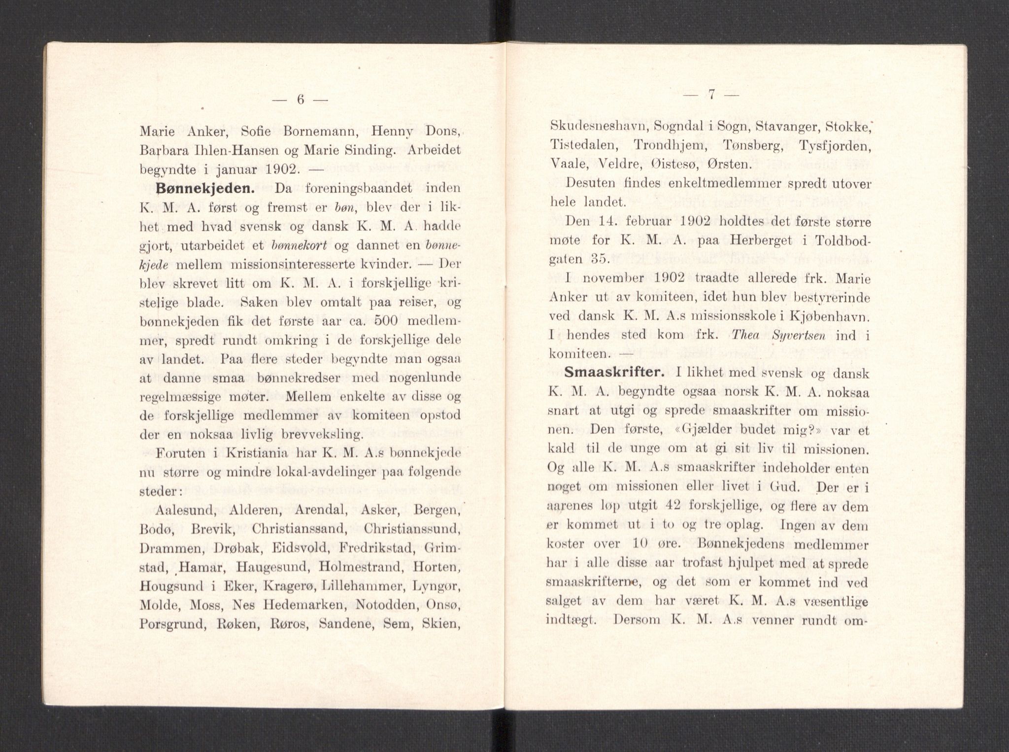 Kvinnelige Misjonsarbeidere, AV/RA-PA-0699/F/Fa/L0001/0008: -- / Trykte beretninger. 10-, 20, 25, og 30-årsjubileum, 1902-1932