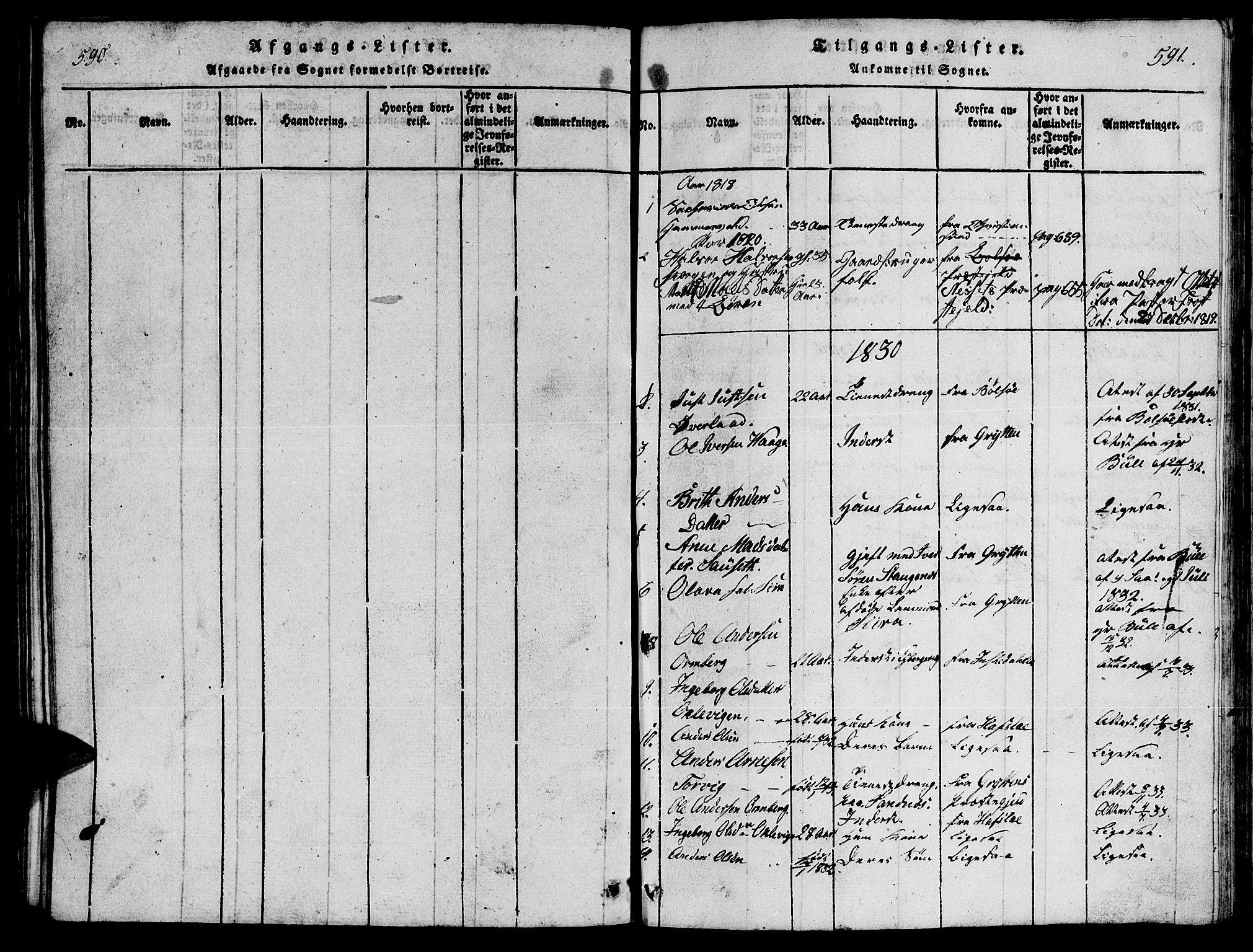 Ministerialprotokoller, klokkerbøker og fødselsregistre - Møre og Romsdal, SAT/A-1454/548/L0613: Parish register (copy) no. 548C01, 1818-1846, p. 590-591