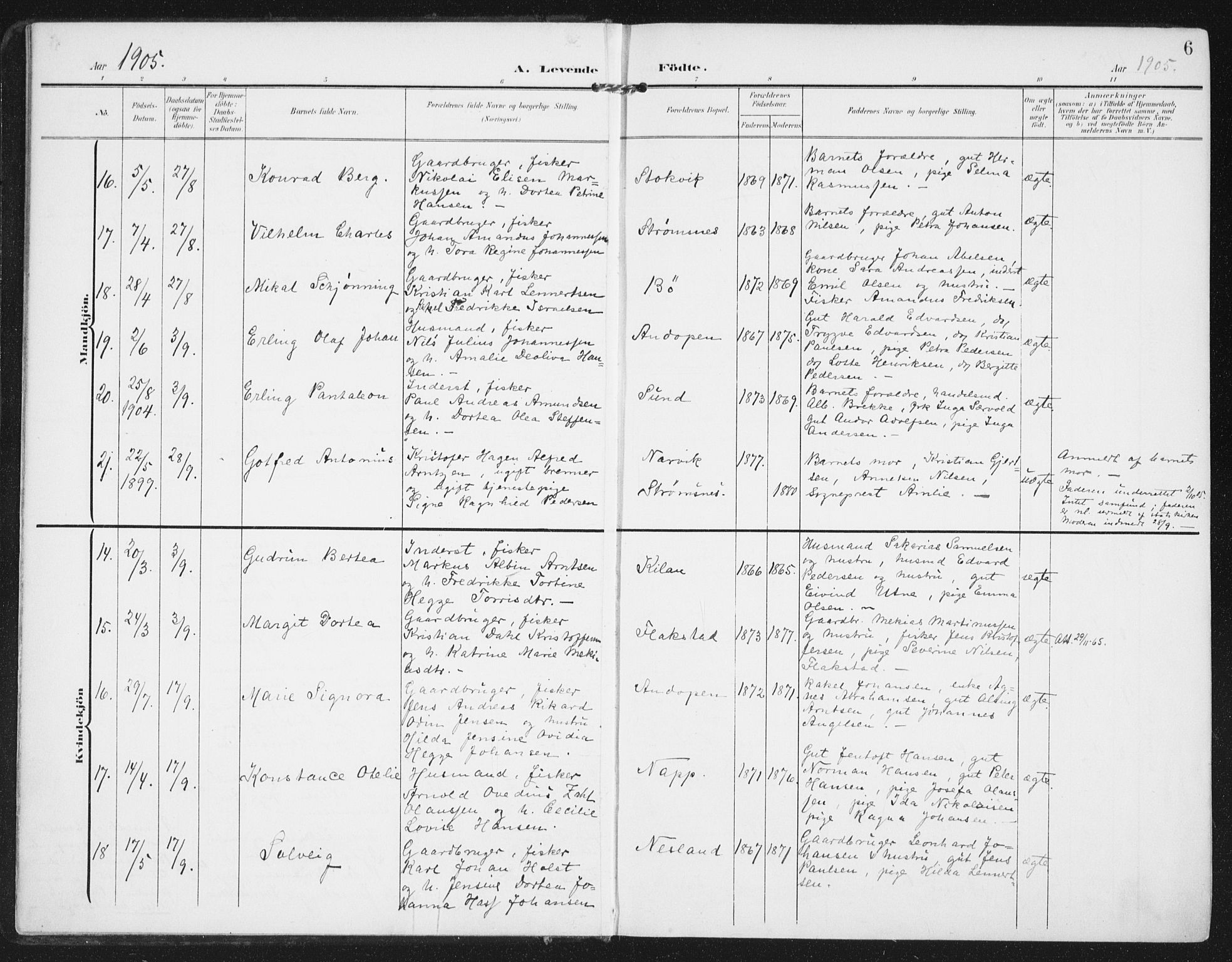 Ministerialprotokoller, klokkerbøker og fødselsregistre - Nordland, AV/SAT-A-1459/885/L1206: Parish register (official) no. 885A07, 1905-1915, p. 6
