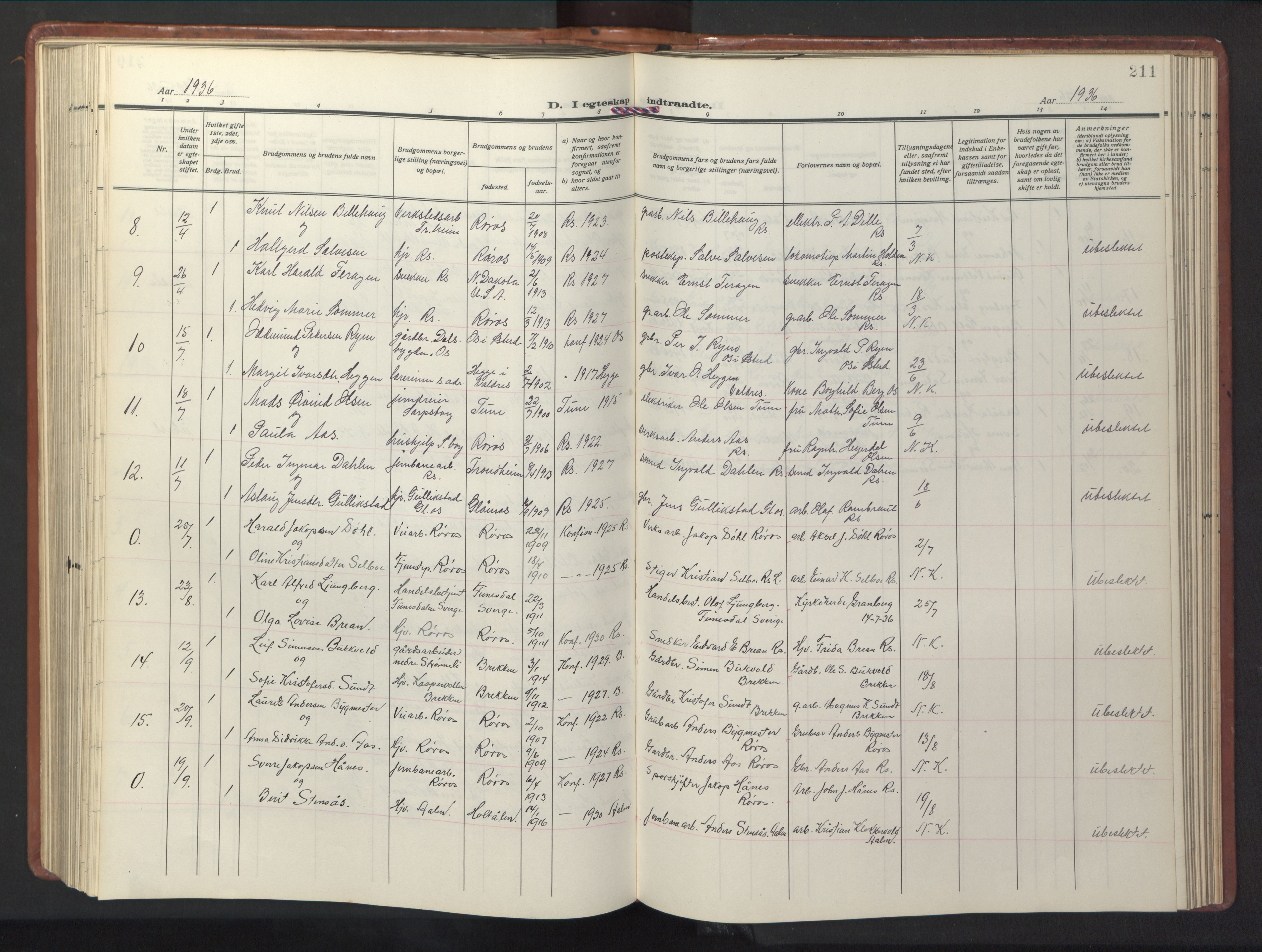 Ministerialprotokoller, klokkerbøker og fødselsregistre - Sør-Trøndelag, SAT/A-1456/681/L0943: Parish register (copy) no. 681C07, 1926-1954, p. 211