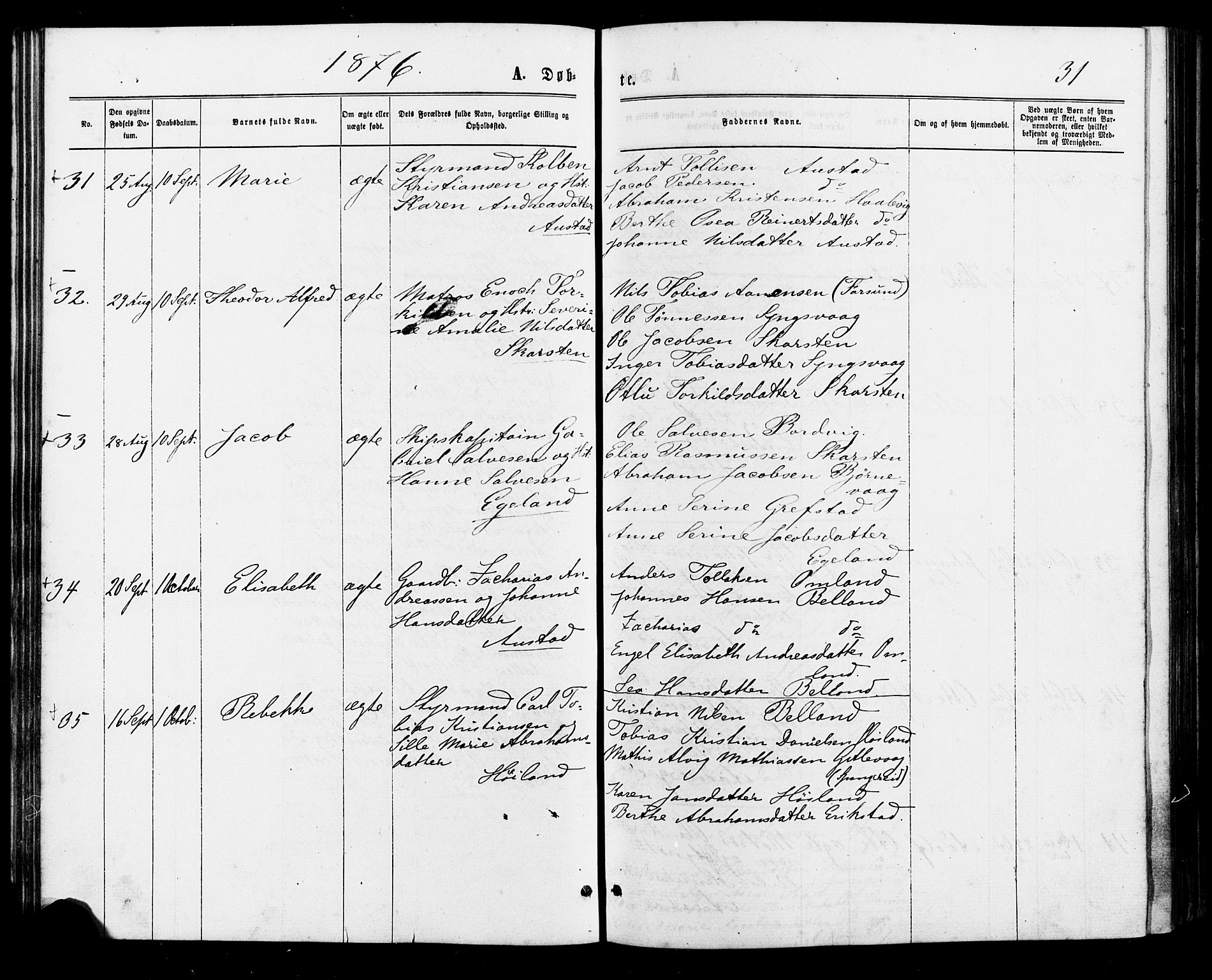 Lyngdal sokneprestkontor, AV/SAK-1111-0029/F/Fa/Faa/L0003: Parish register (official) no. A 3, 1871-1882, p. 31