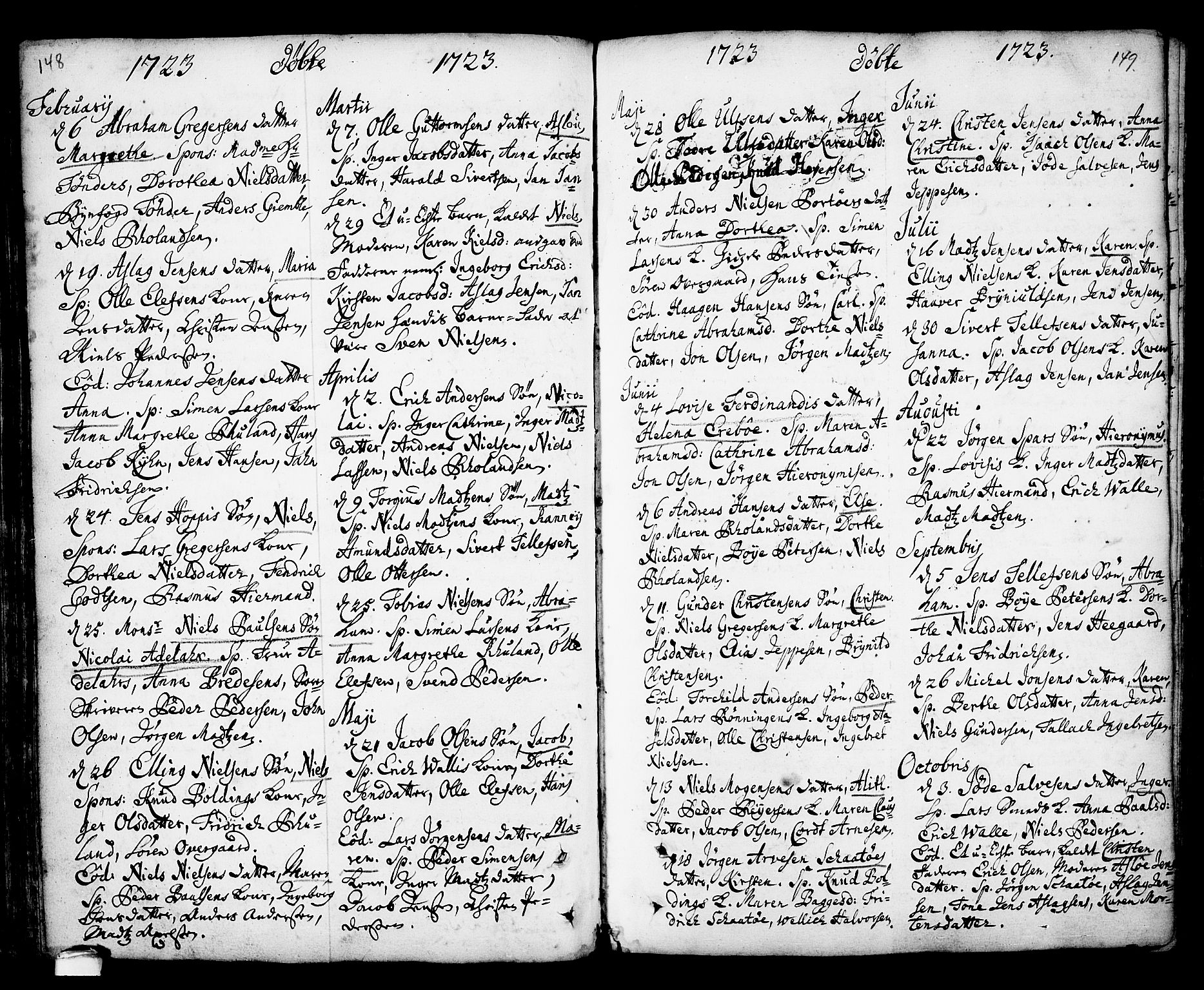 Kragerø kirkebøker, SAKO/A-278/F/Fa/L0001: Parish register (official) no. 1, 1702-1766, p. 148-149