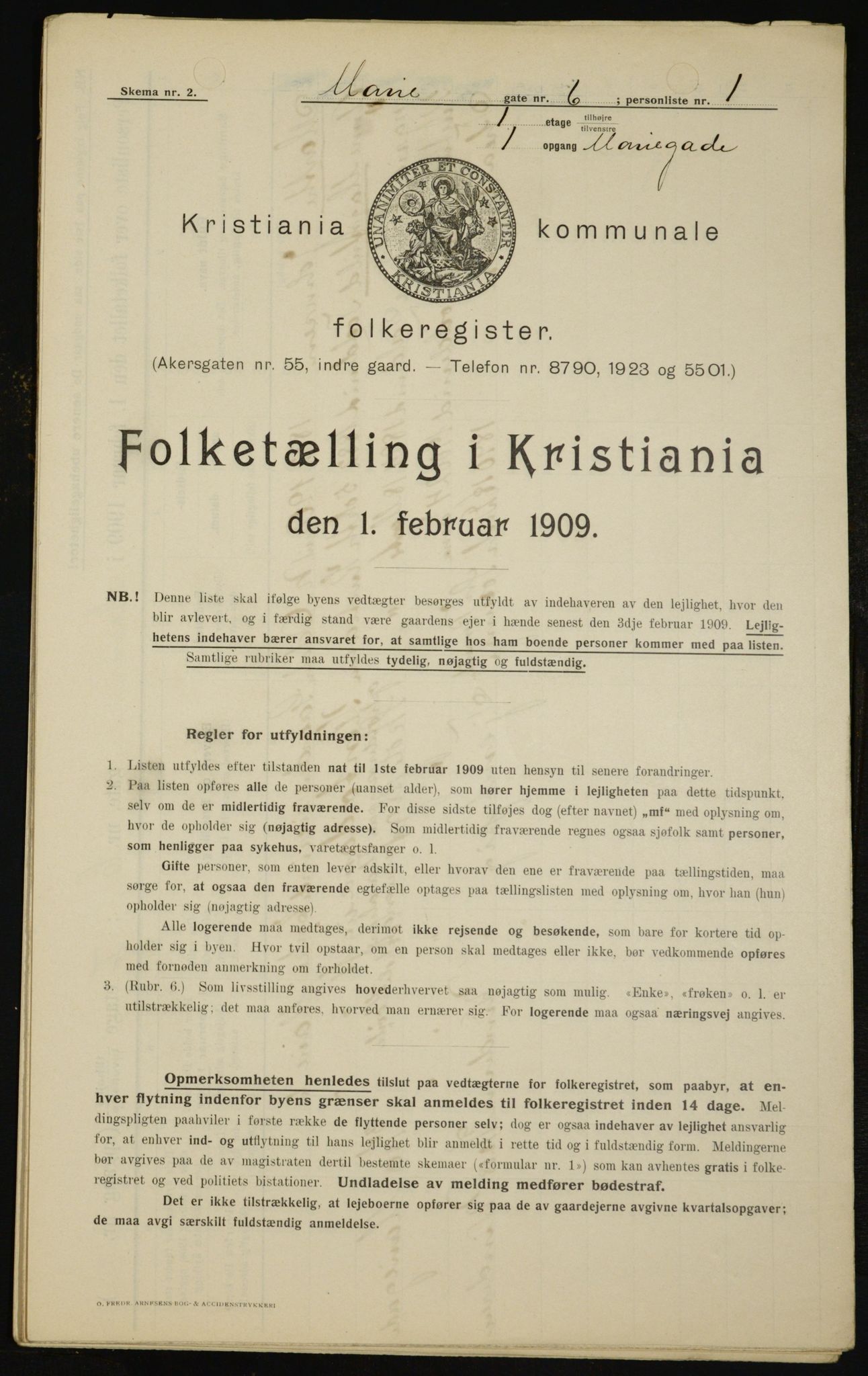 OBA, Municipal Census 1909 for Kristiania, 1909, p. 56905