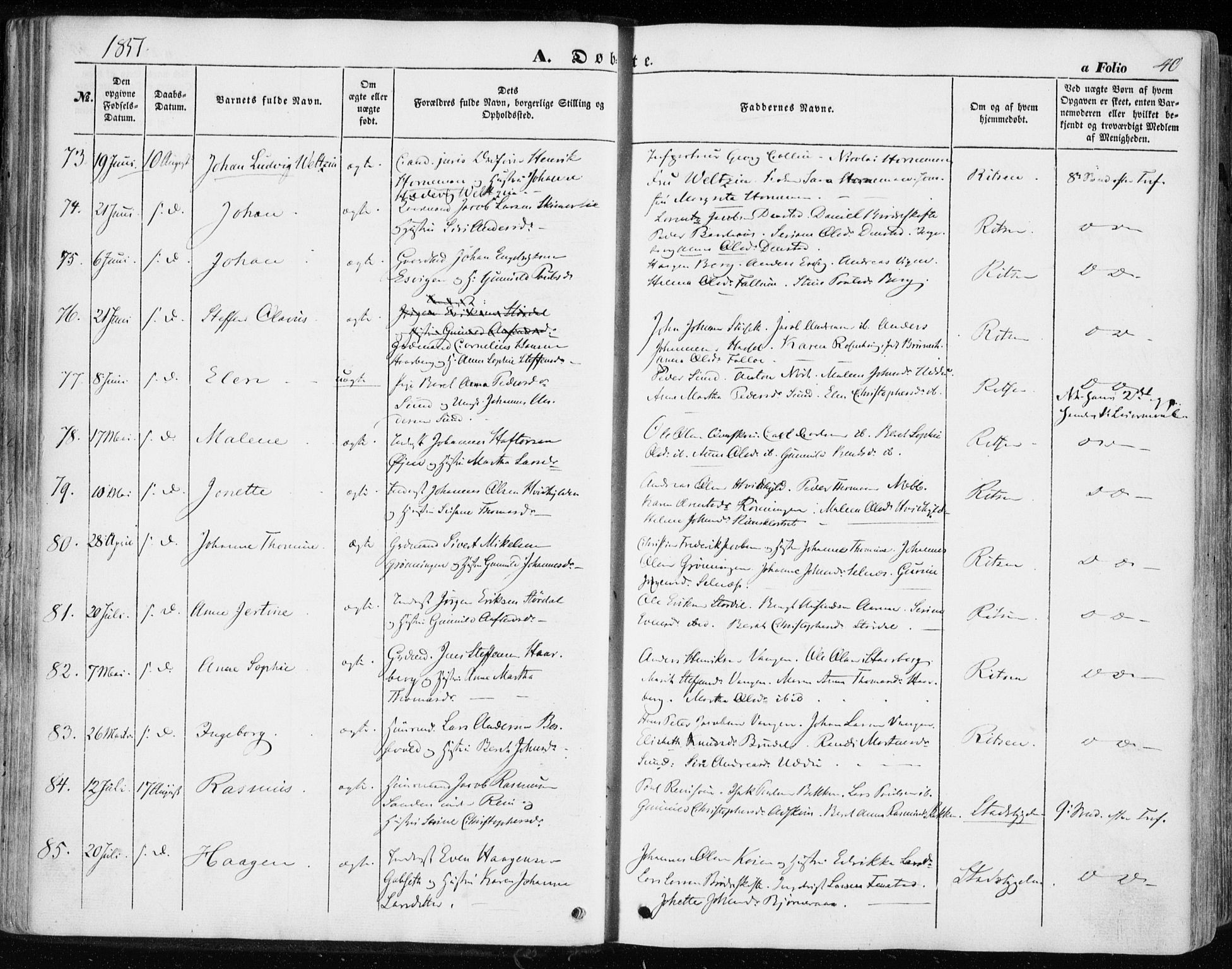 Ministerialprotokoller, klokkerbøker og fødselsregistre - Sør-Trøndelag, AV/SAT-A-1456/646/L0611: Parish register (official) no. 646A09, 1848-1857, p. 40