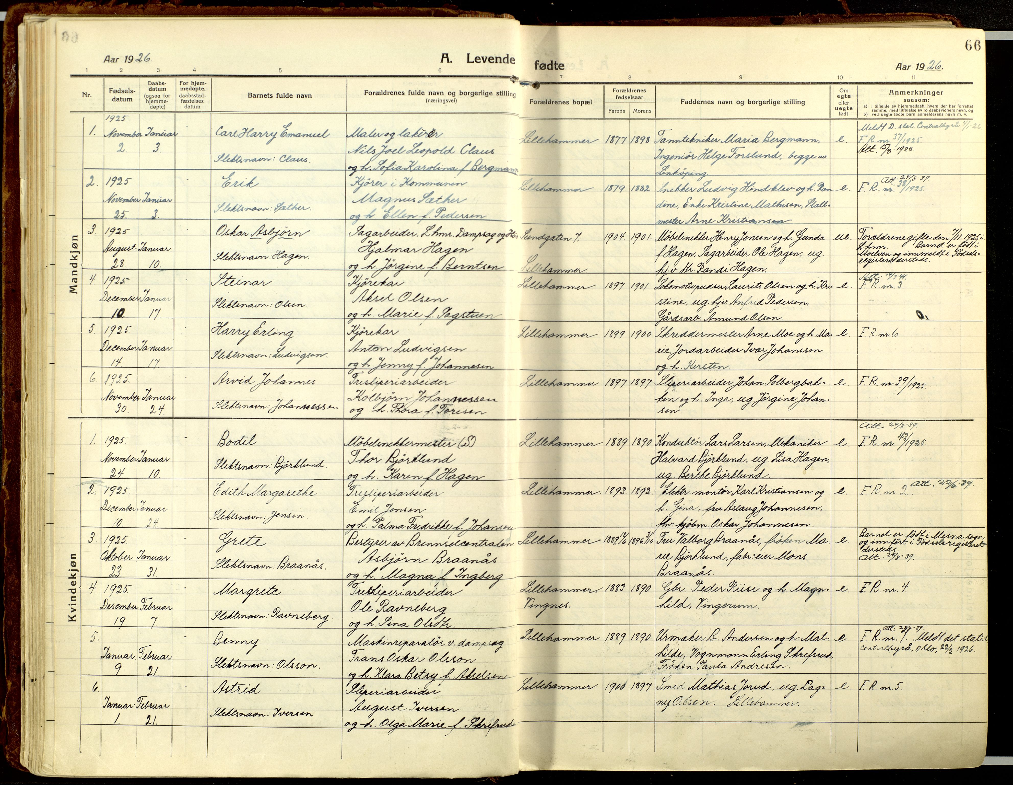 Lillehammer prestekontor, AV/SAH-PREST-088/H/Ha/Haa/L0002: Parish register (official) no. 2, 1917-1932, p. 66