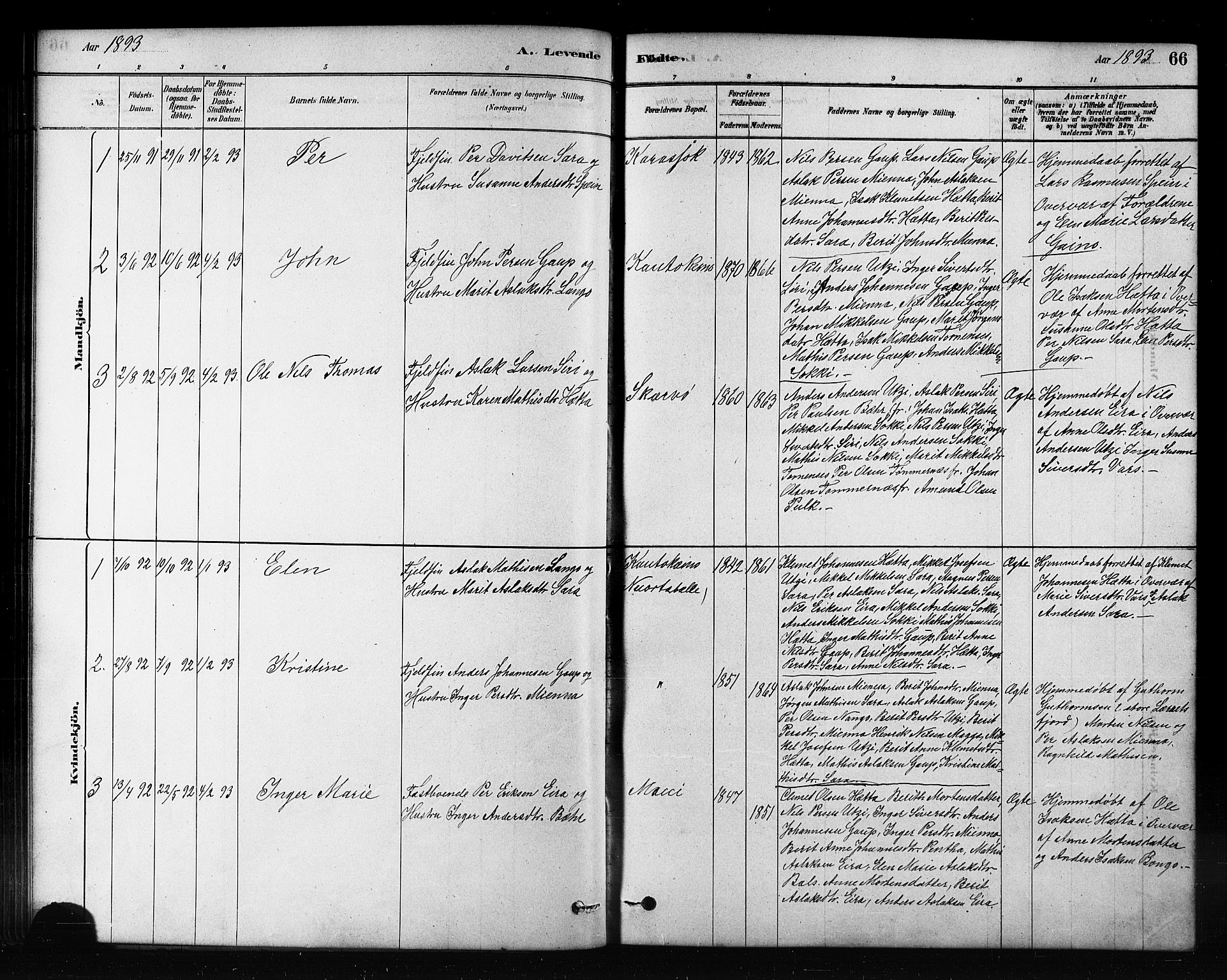 Kautokeino sokneprestembete, SATØ/S-1340/H/Hb/L0002.klokk: Parish register (copy) no. 2, 1877-1896, p. 66