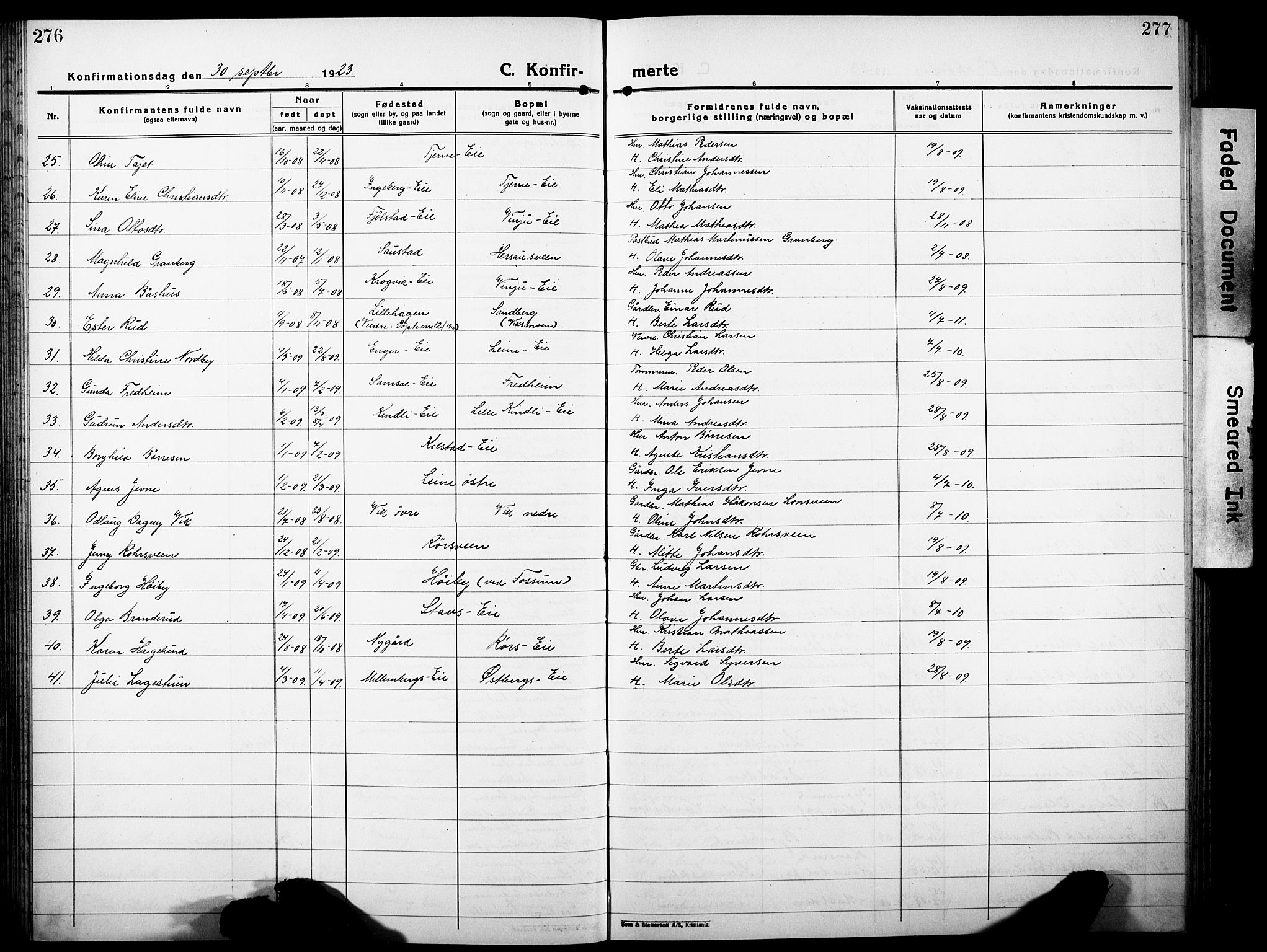 Ringsaker prestekontor, AV/SAH-PREST-014/L/La/L0019: Parish register (copy) no. 19, 1923-1933, p. 276-277