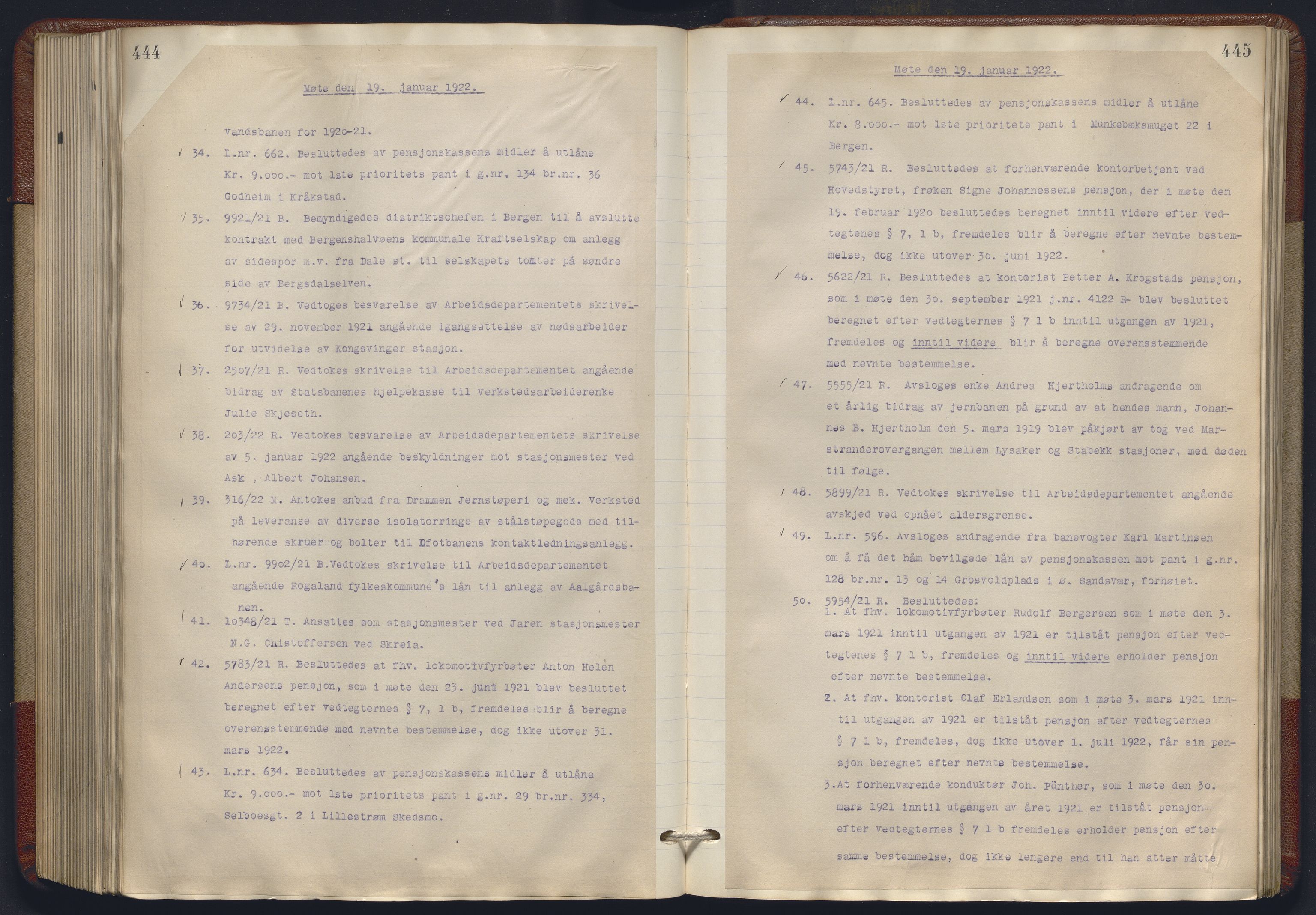 Norges statsbaner, Administrasjons- økonomi- og personalavdelingen, RA/S-3412/A/Aa/L0018: Forhandlingsprotokoll, 1920-1922, p. 444-445