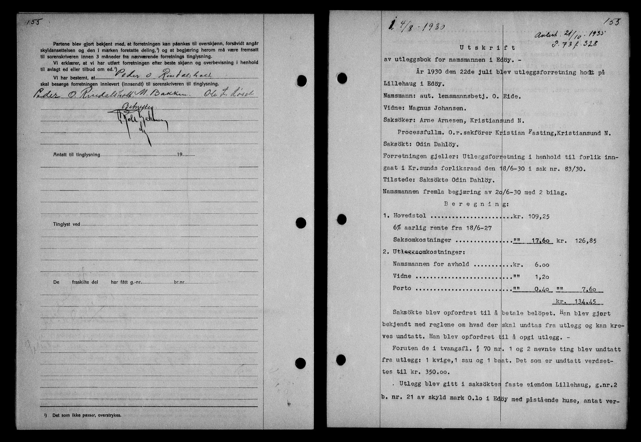 Nordmøre sorenskriveri, AV/SAT-A-4132/1/2/2Ca/L0070: Mortgage book no. 60, 1930-1930, Deed date: 04.08.1930