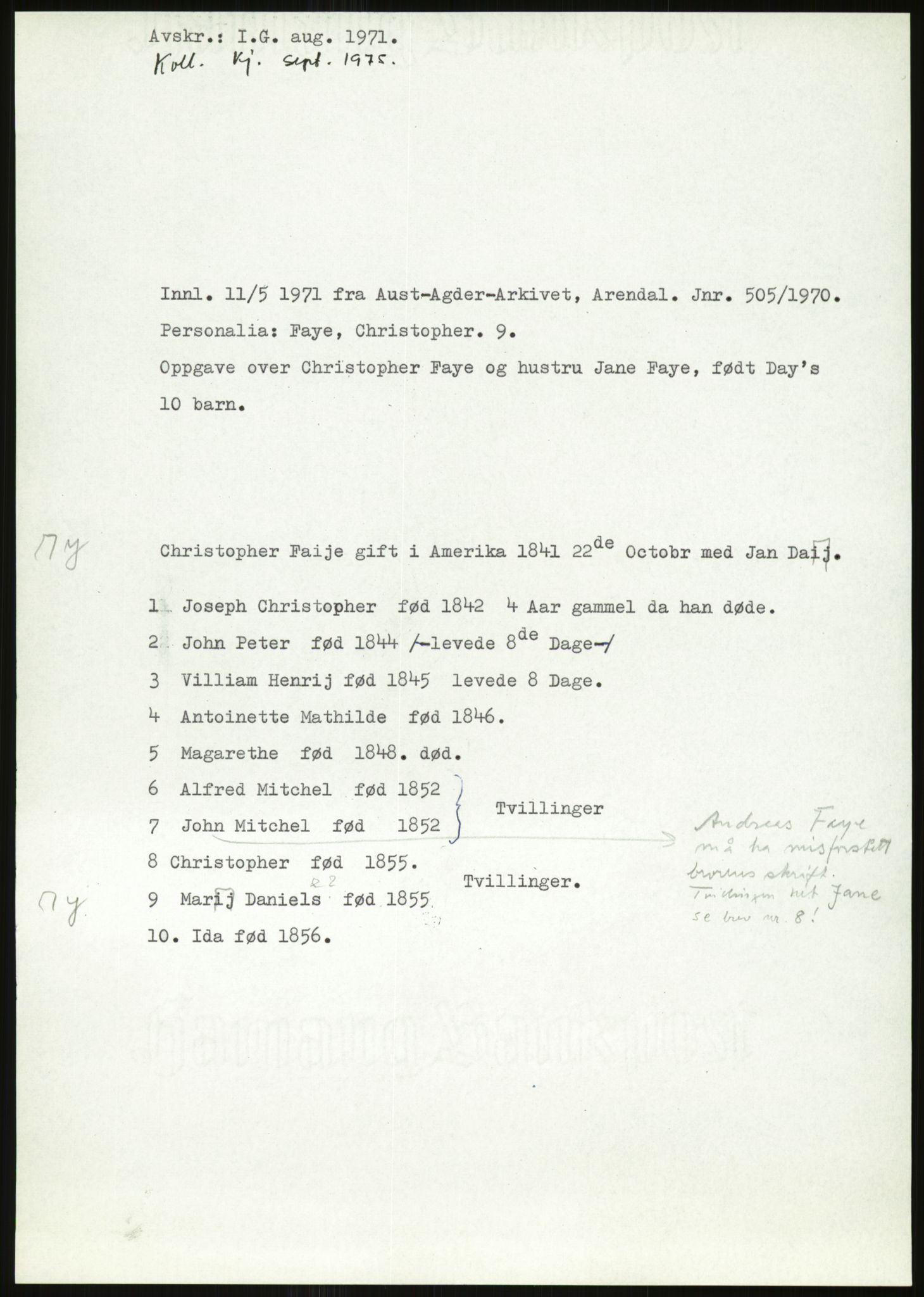 Samlinger til kildeutgivelse, Amerikabrevene, AV/RA-EA-4057/F/L0027: Innlån fra Aust-Agder: Dannevig - Valsgård, 1838-1914, p. 507