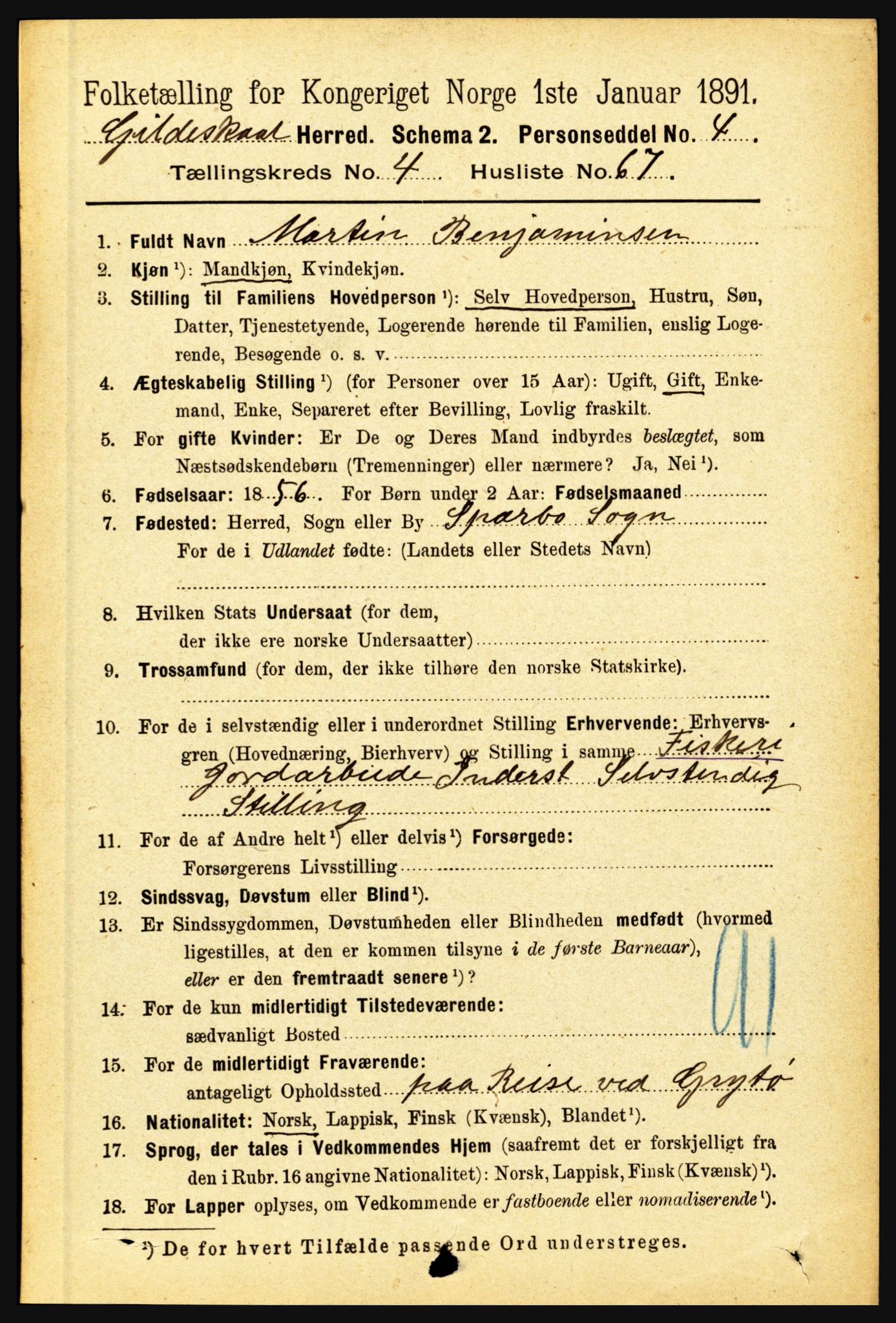RA, 1891 census for 1838 Gildeskål, 1891, p. 1503