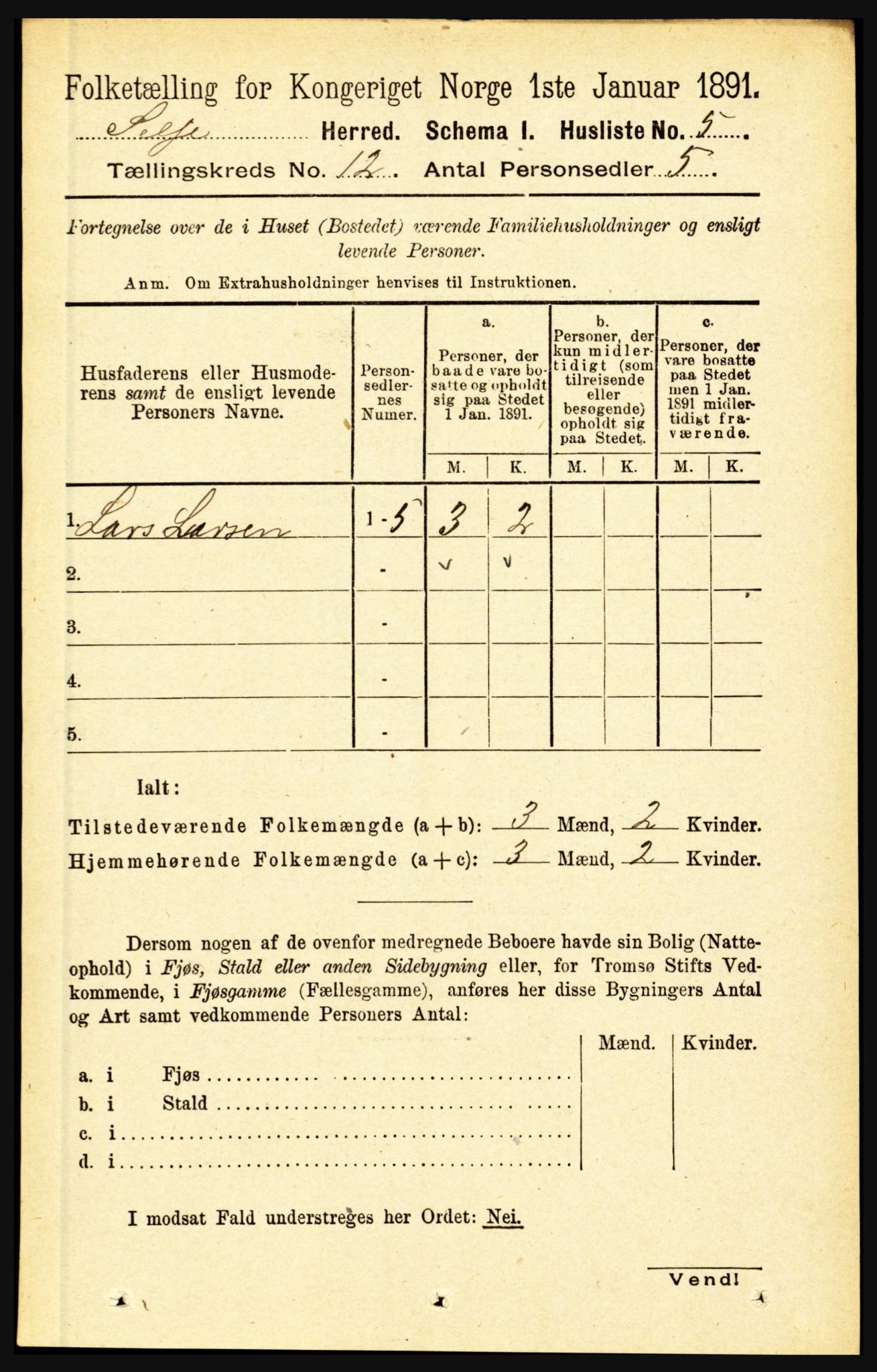 RA, 1891 census for 1441 Selje, 1891, p. 3628