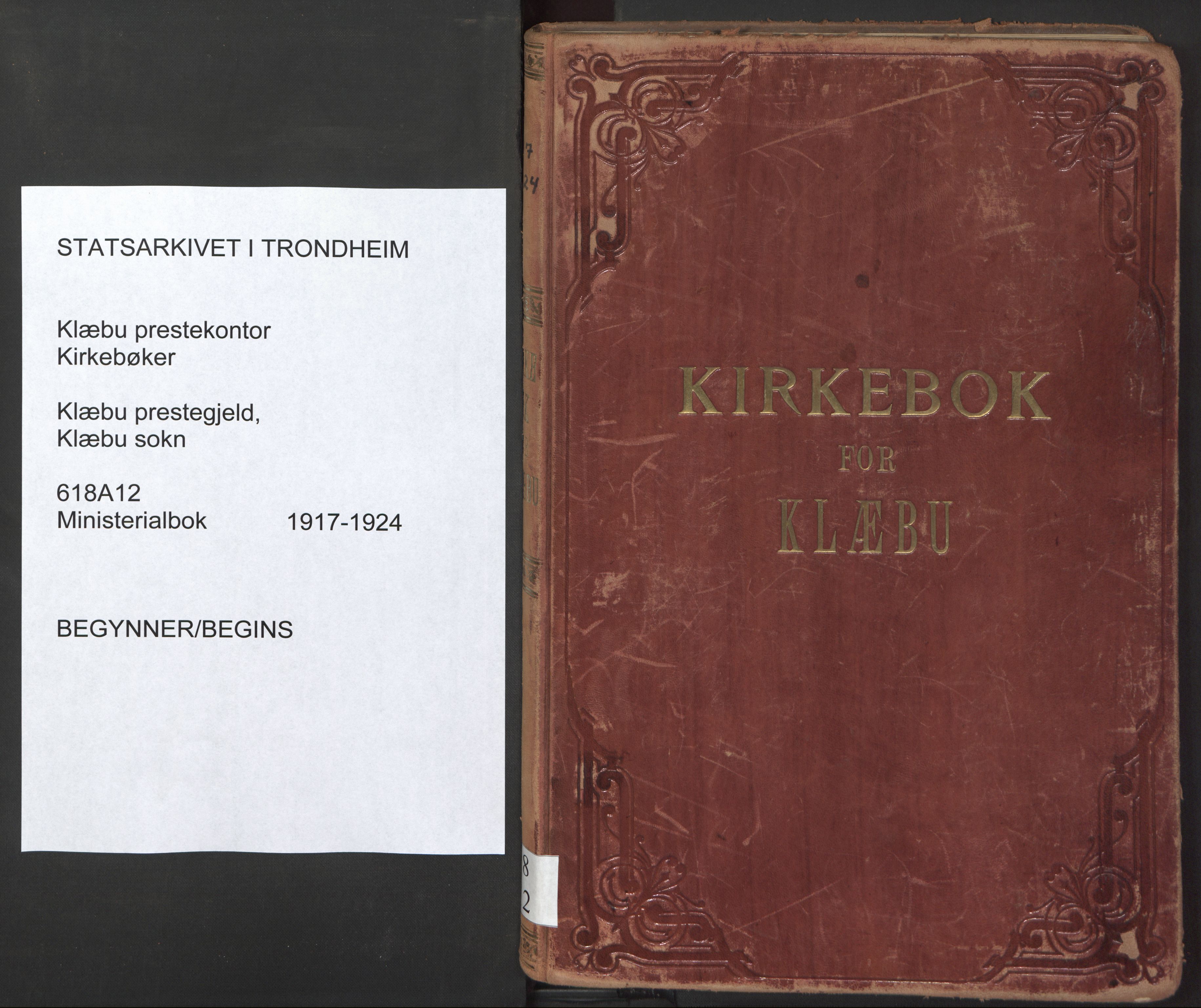 Ministerialprotokoller, klokkerbøker og fødselsregistre - Sør-Trøndelag, SAT/A-1456/618/L0449: Parish register (official) no. 618A12, 1917-1924