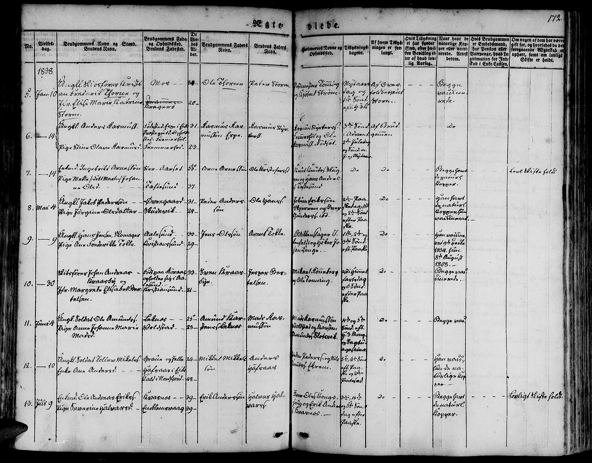 Ministerialprotokoller, klokkerbøker og fødselsregistre - Møre og Romsdal, AV/SAT-A-1454/528/L0395: Parish register (official) no. 528A06, 1828-1839, p. 172