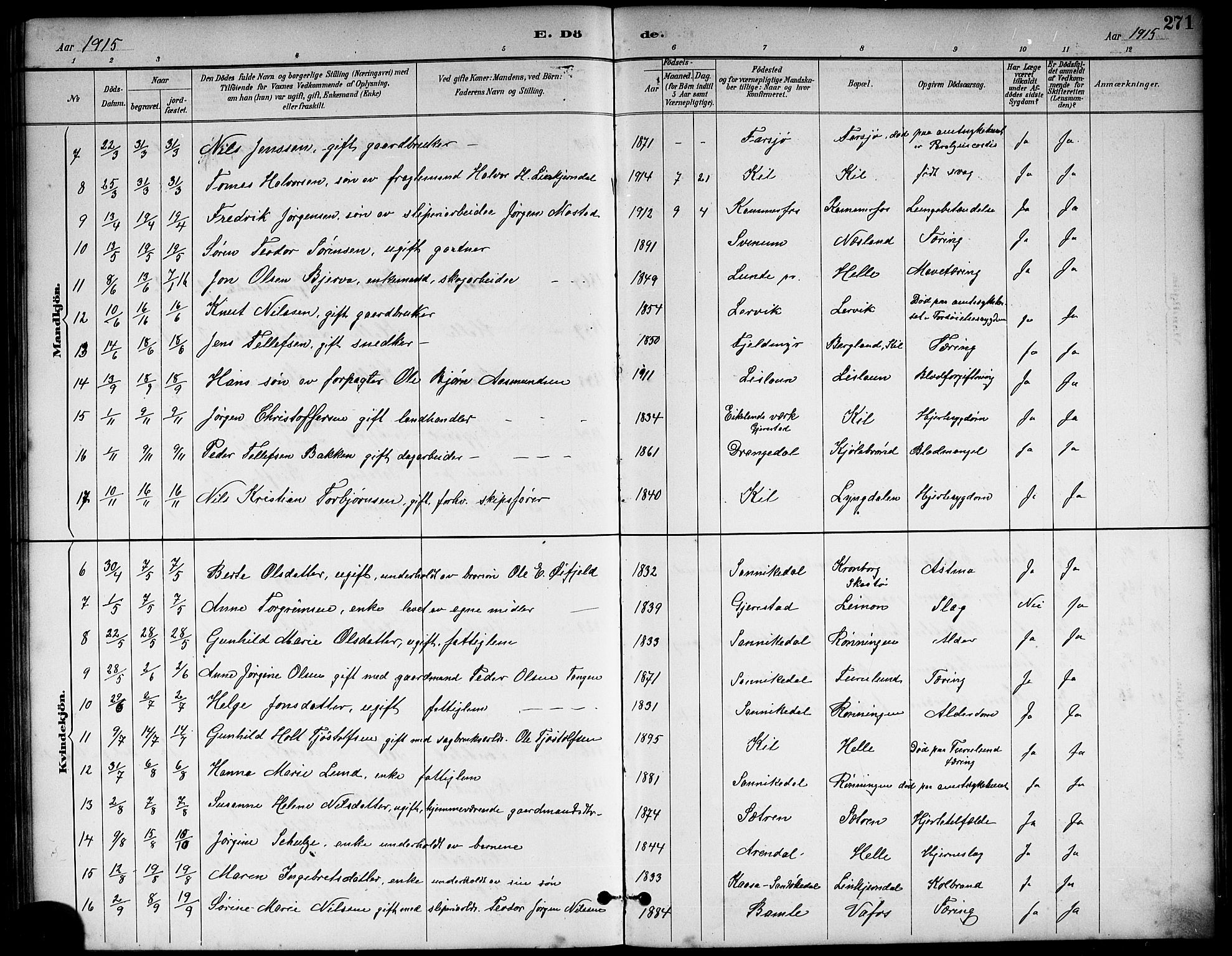 Sannidal kirkebøker, AV/SAKO-A-296/G/Ga/L0003: Parish register (copy) no. 3, 1887-1922, p. 271