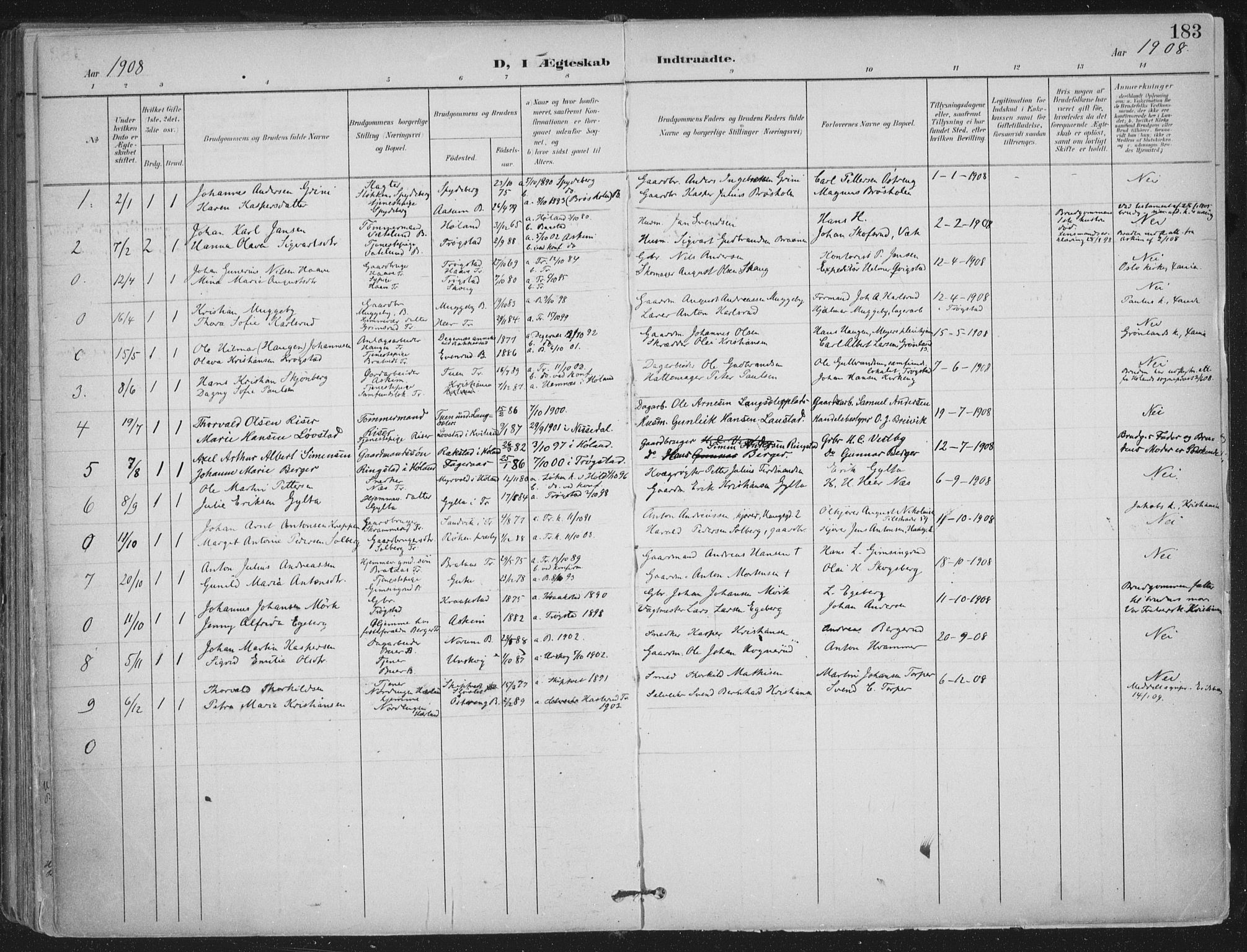 Trøgstad prestekontor Kirkebøker, SAO/A-10925/F/Fa/L0011: Parish register (official) no. I 11, 1899-1919, p. 183