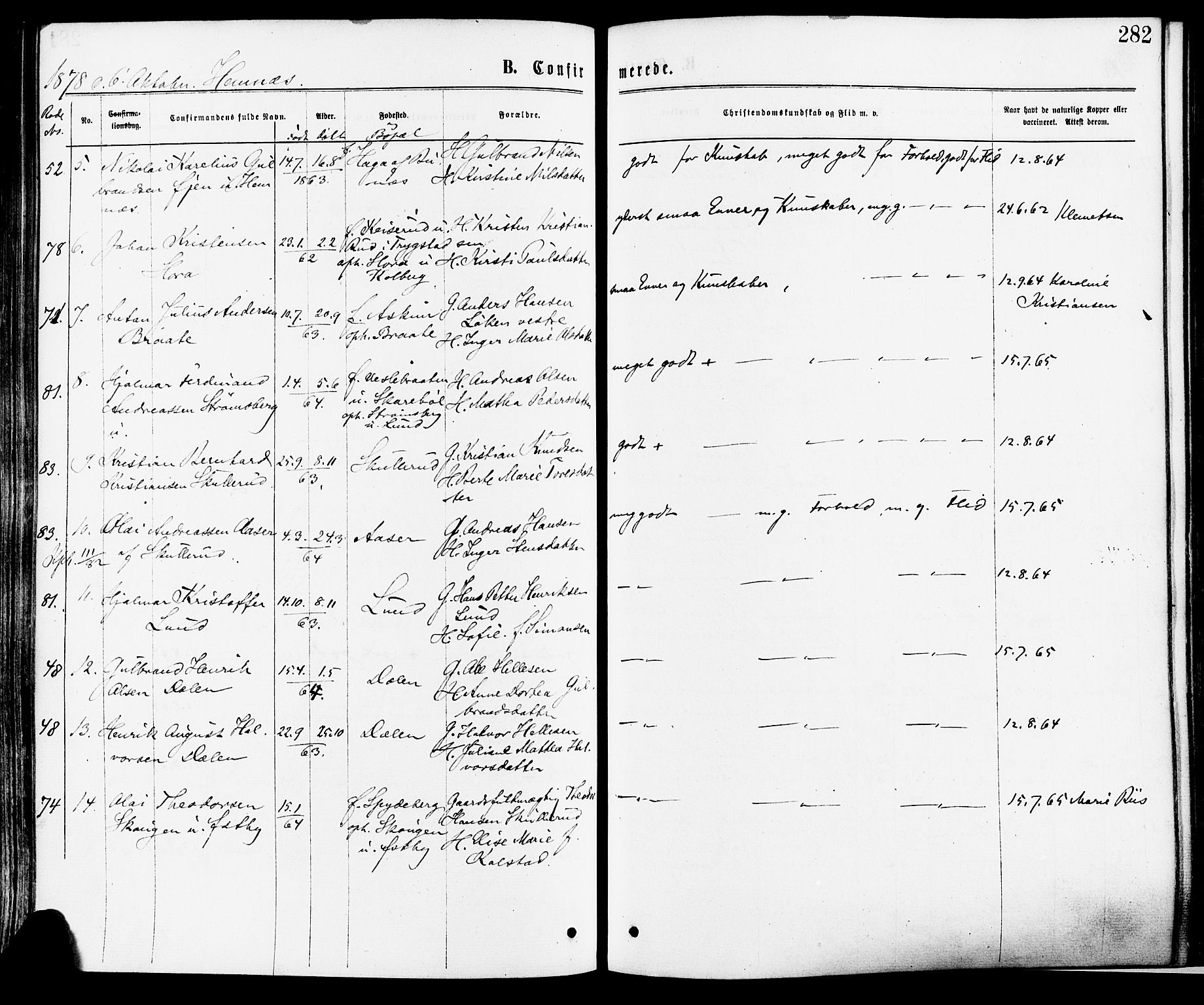 Høland prestekontor Kirkebøker, SAO/A-10346a/F/Fa/L0012.a: Parish register (official) no. I 12A, 1869-1879, p. 282