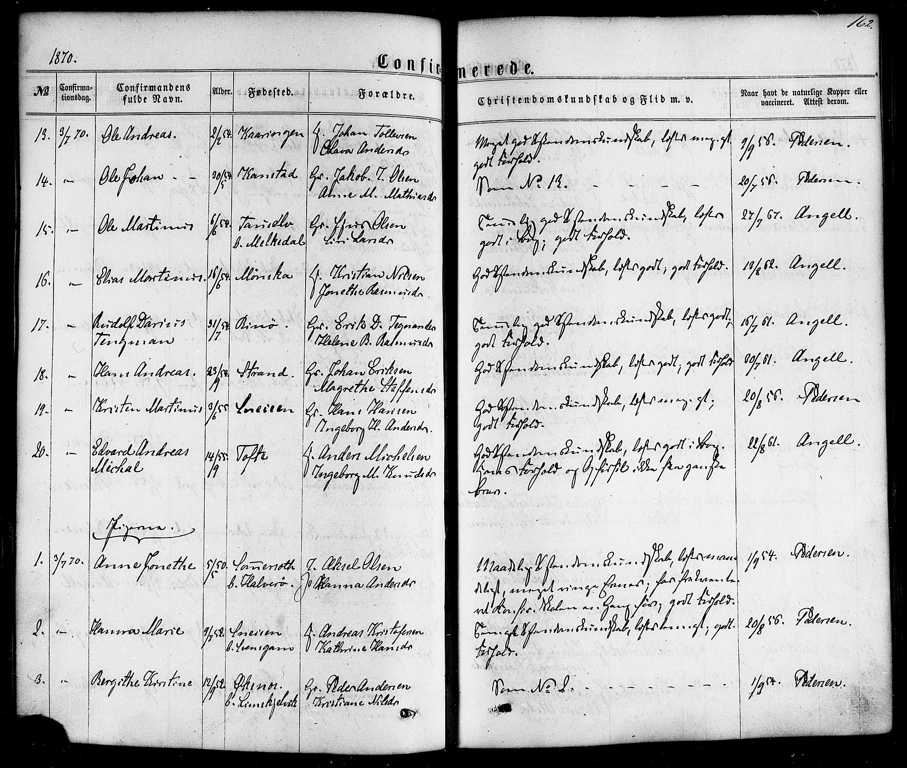 Ministerialprotokoller, klokkerbøker og fødselsregistre - Nordland, AV/SAT-A-1459/872/L1034: Parish register (official) no. 872A09, 1864-1884, p. 162