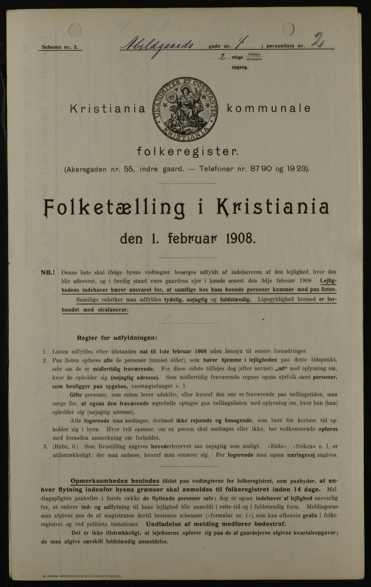 OBA, Municipal Census 1908 for Kristiania, 1908, p. 18