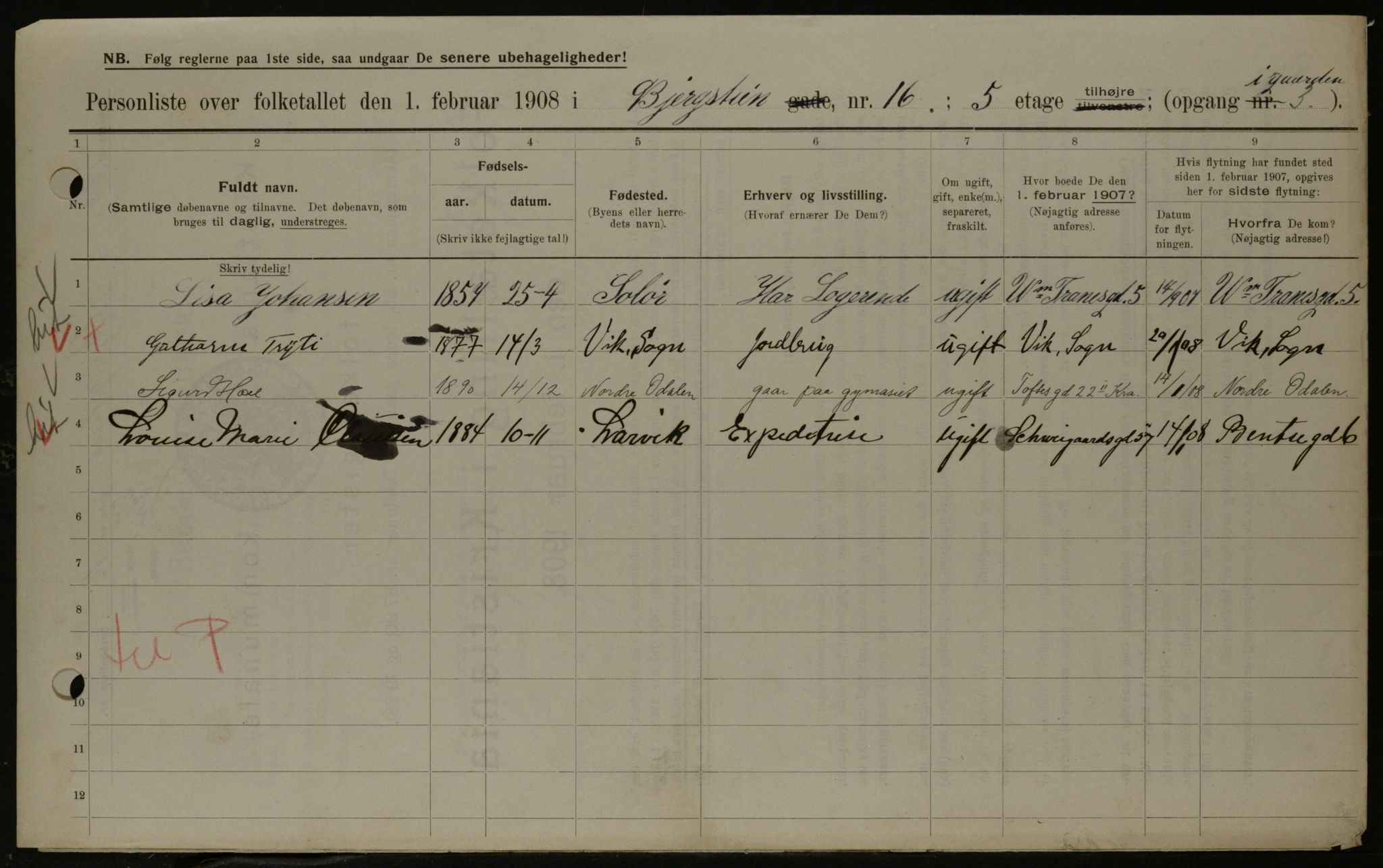 OBA, Municipal Census 1908 for Kristiania, 1908, p. 4547