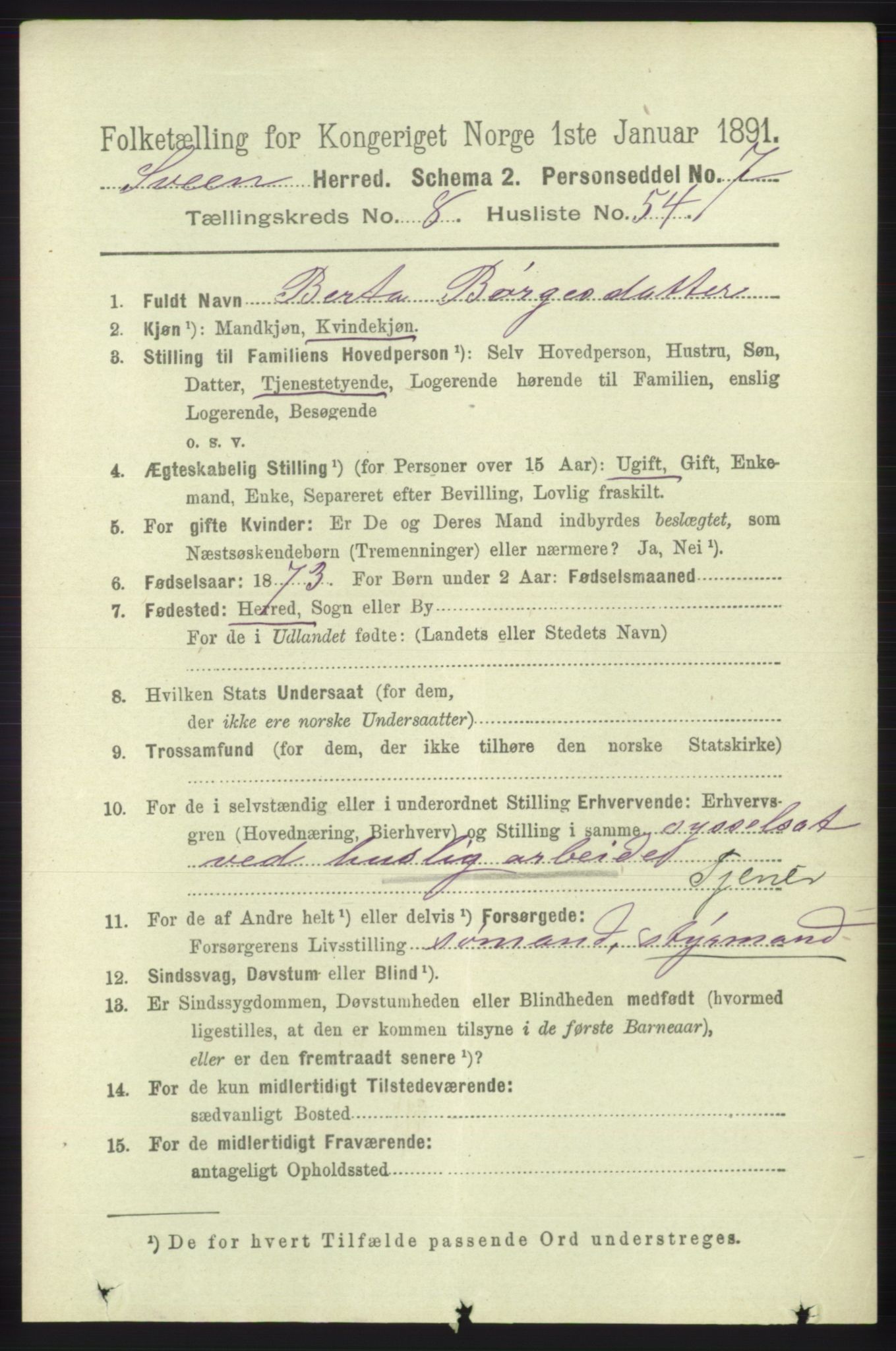 RA, 1891 census for 1216 Sveio, 1891, p. 2644