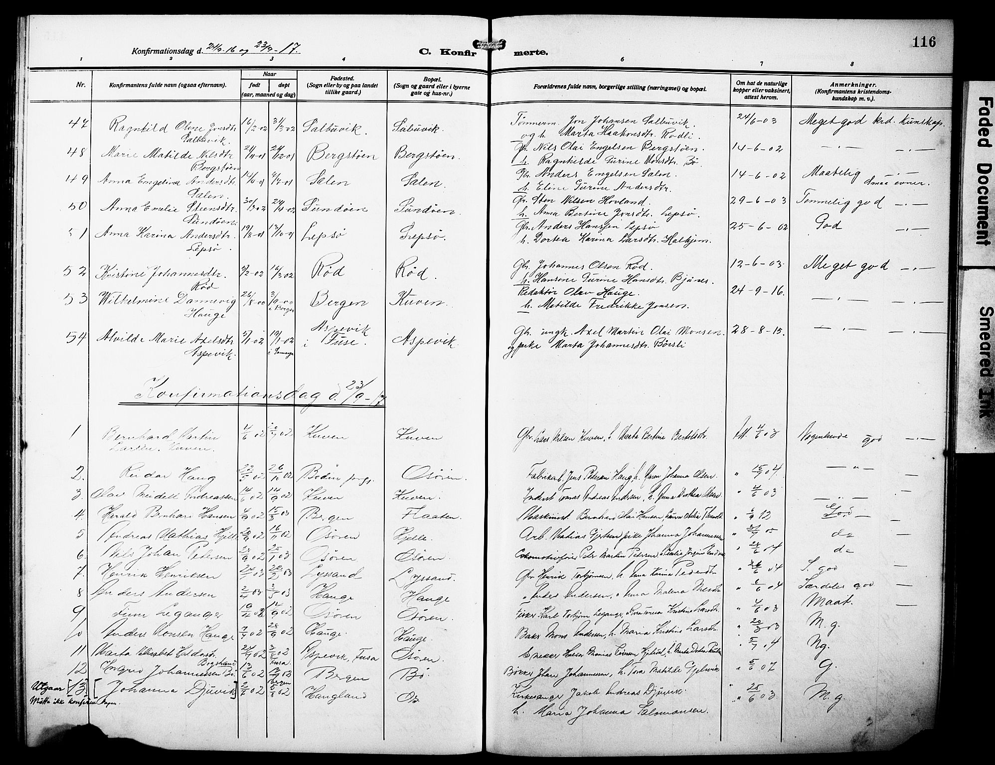 Os sokneprestembete, SAB/A-99929: Parish register (copy) no. A 4, 1914-1923, p. 116