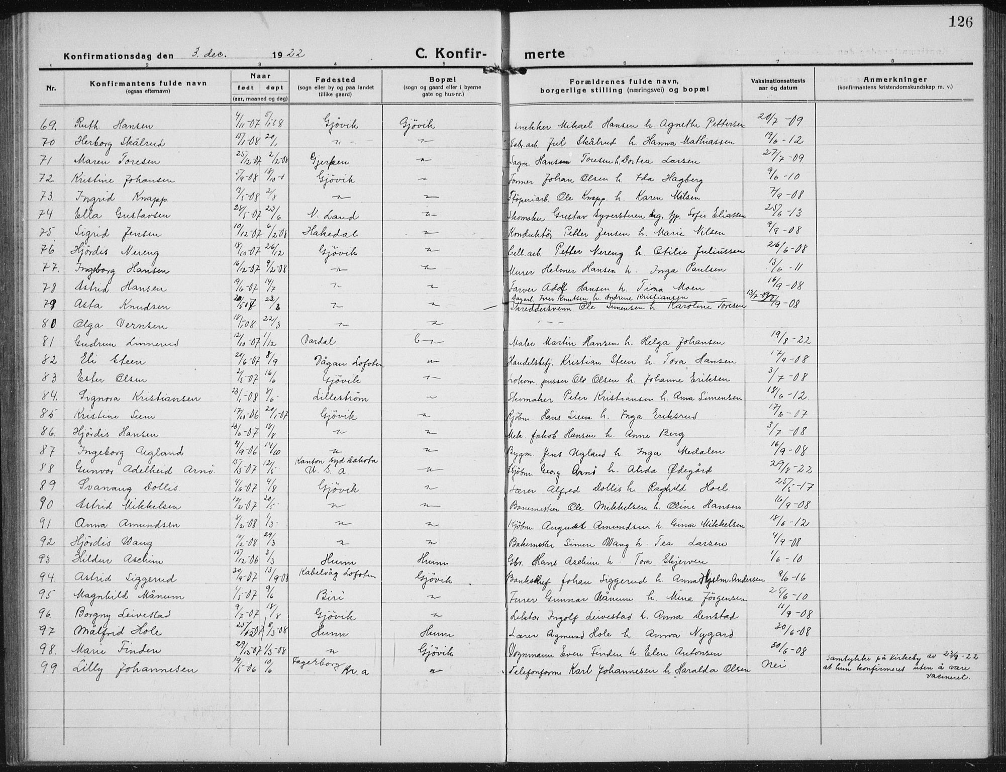 Vardal prestekontor, SAH/PREST-100/H/Ha/Hab/L0017: Parish register (copy) no. 17, 1922-1941, p. 126