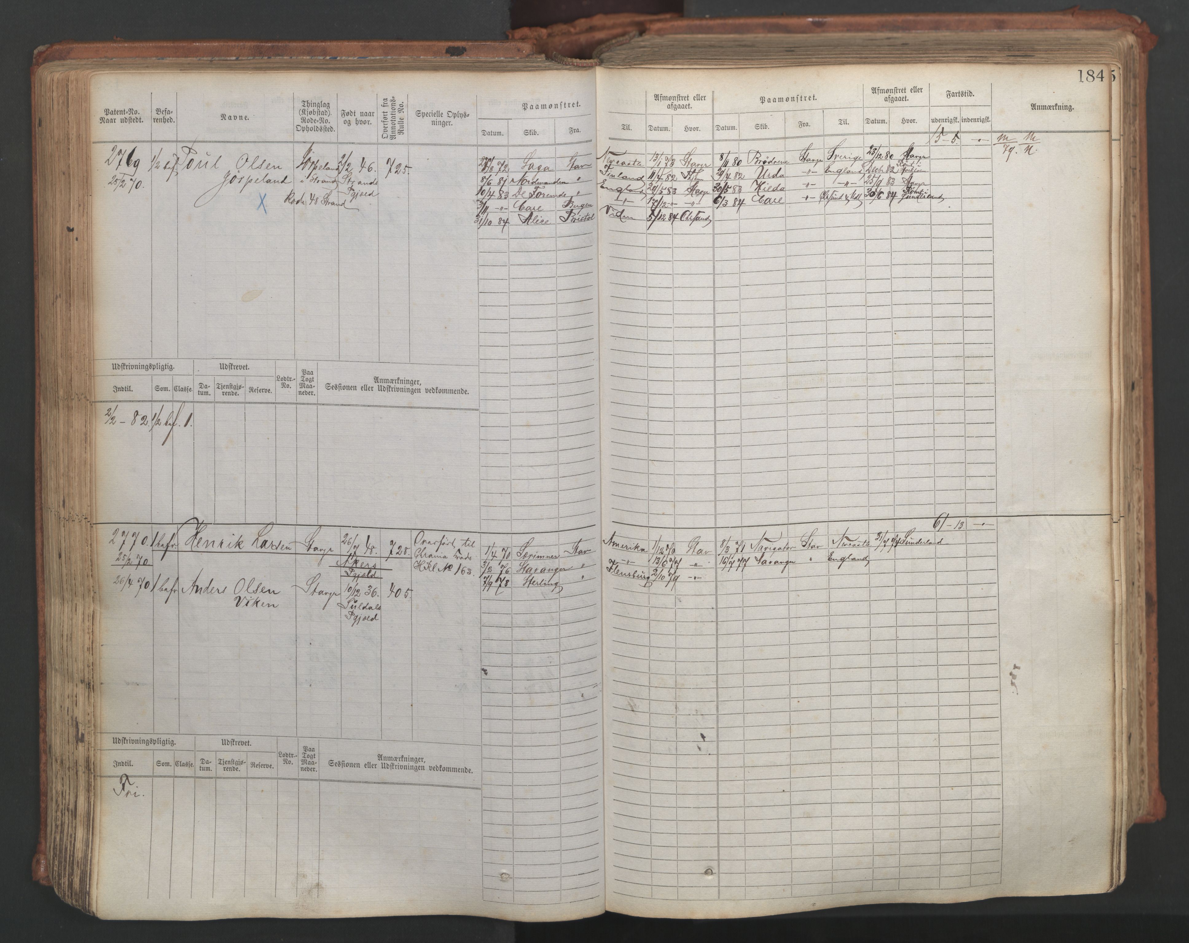 Stavanger sjømannskontor, AV/SAST-A-102006/F/Fb/Fbb/L0007: Sjøfartshovedrulle, patentnr. 2403-3604, 1869-1880, p. 212