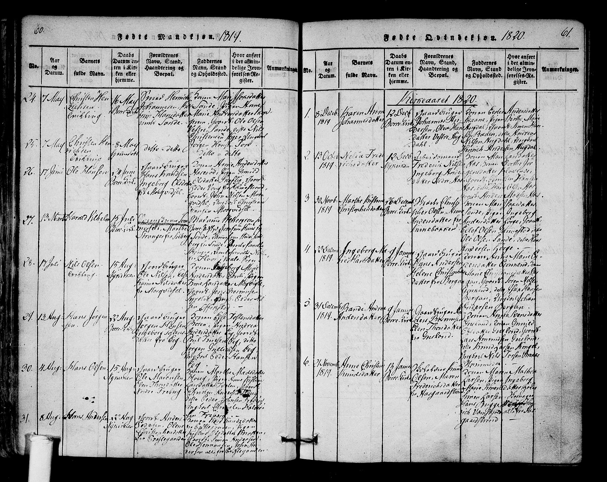 Borre kirkebøker, SAKO/A-338/F/Fa/L0004: Parish register (official) no. I 4, 1815-1845, p. 60-61