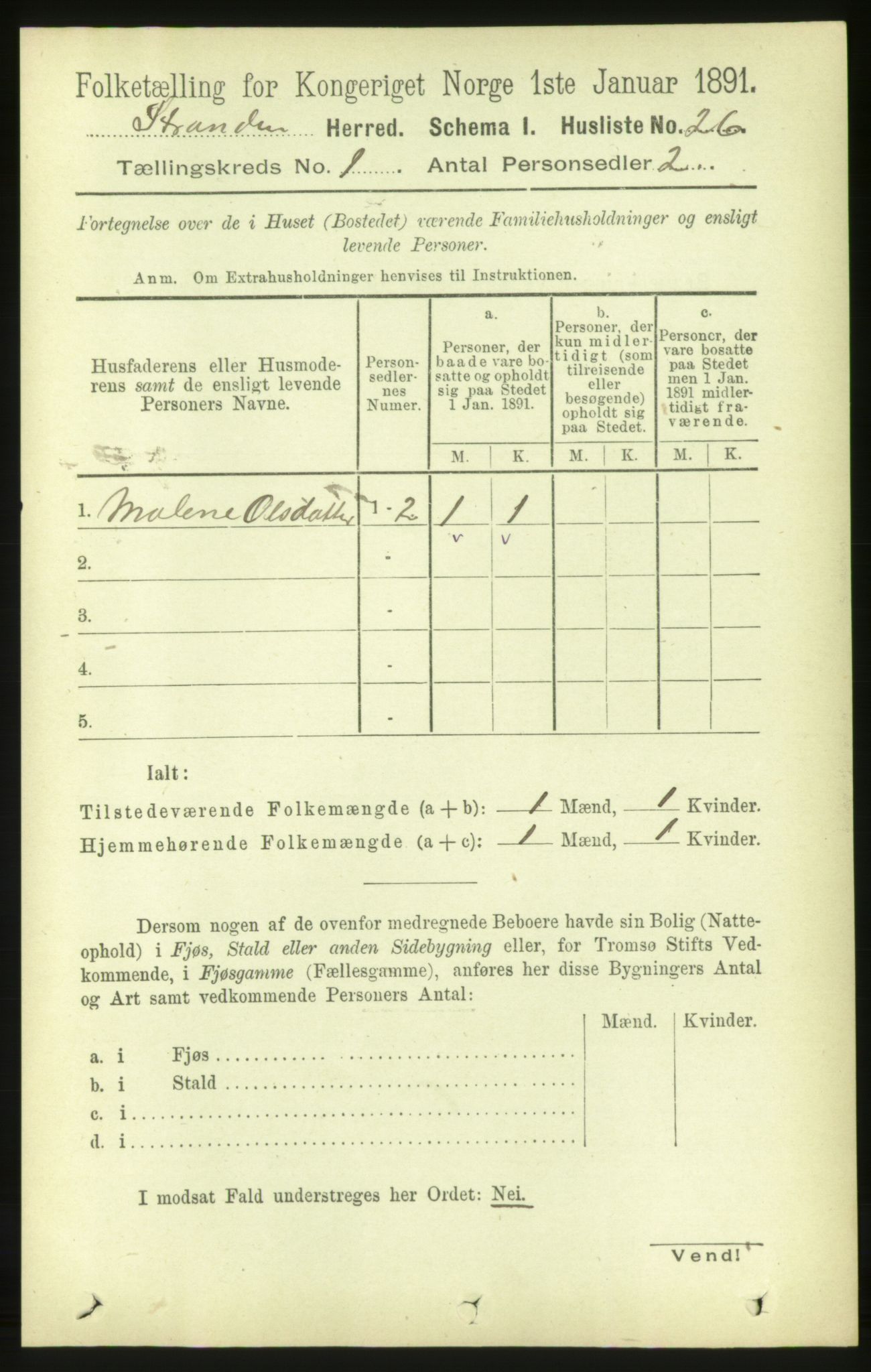 RA, 1891 census for 1525 Stranda, 1891, p. 45