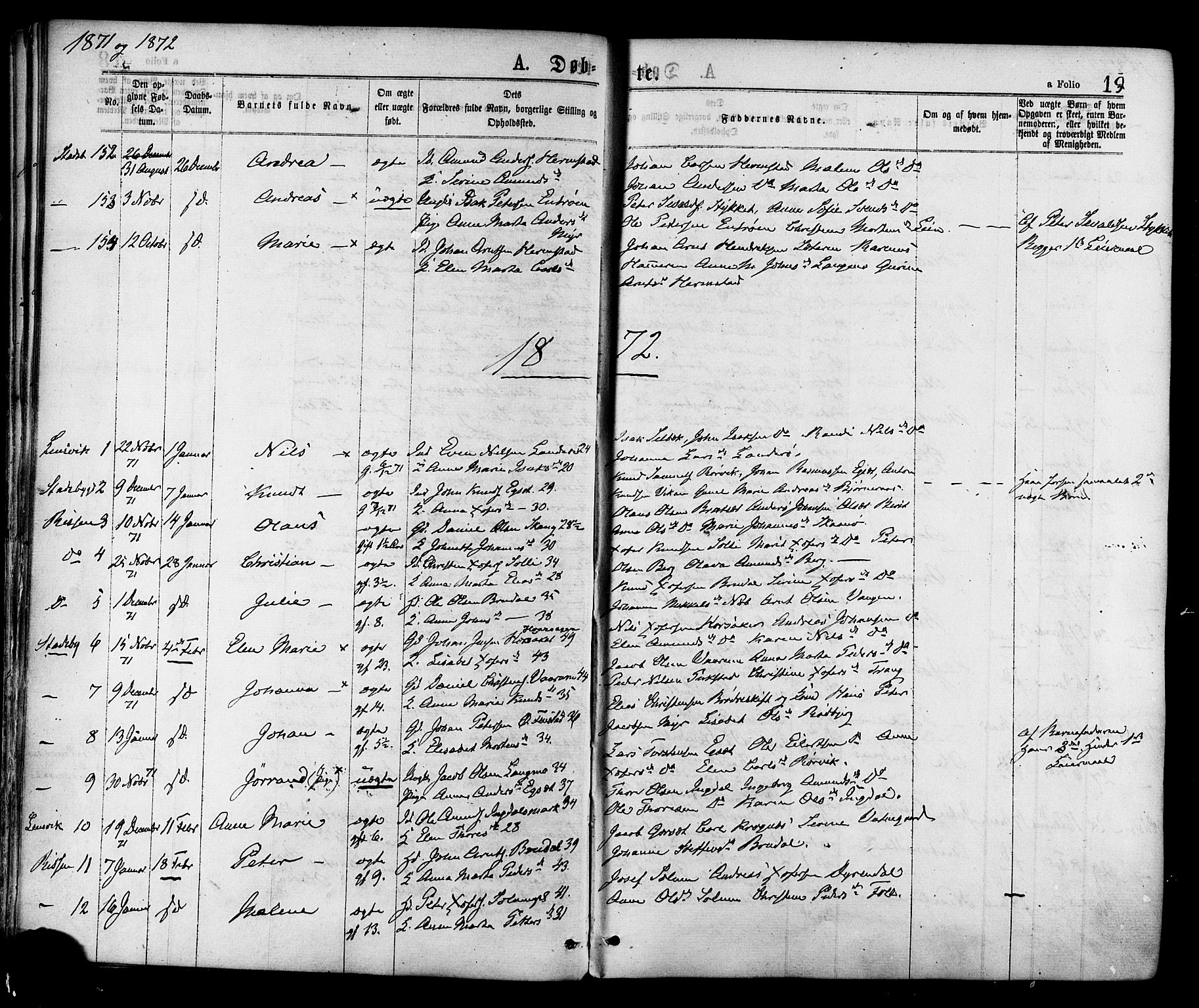 Ministerialprotokoller, klokkerbøker og fødselsregistre - Sør-Trøndelag, SAT/A-1456/646/L0613: Parish register (official) no. 646A11, 1870-1884, p. 19