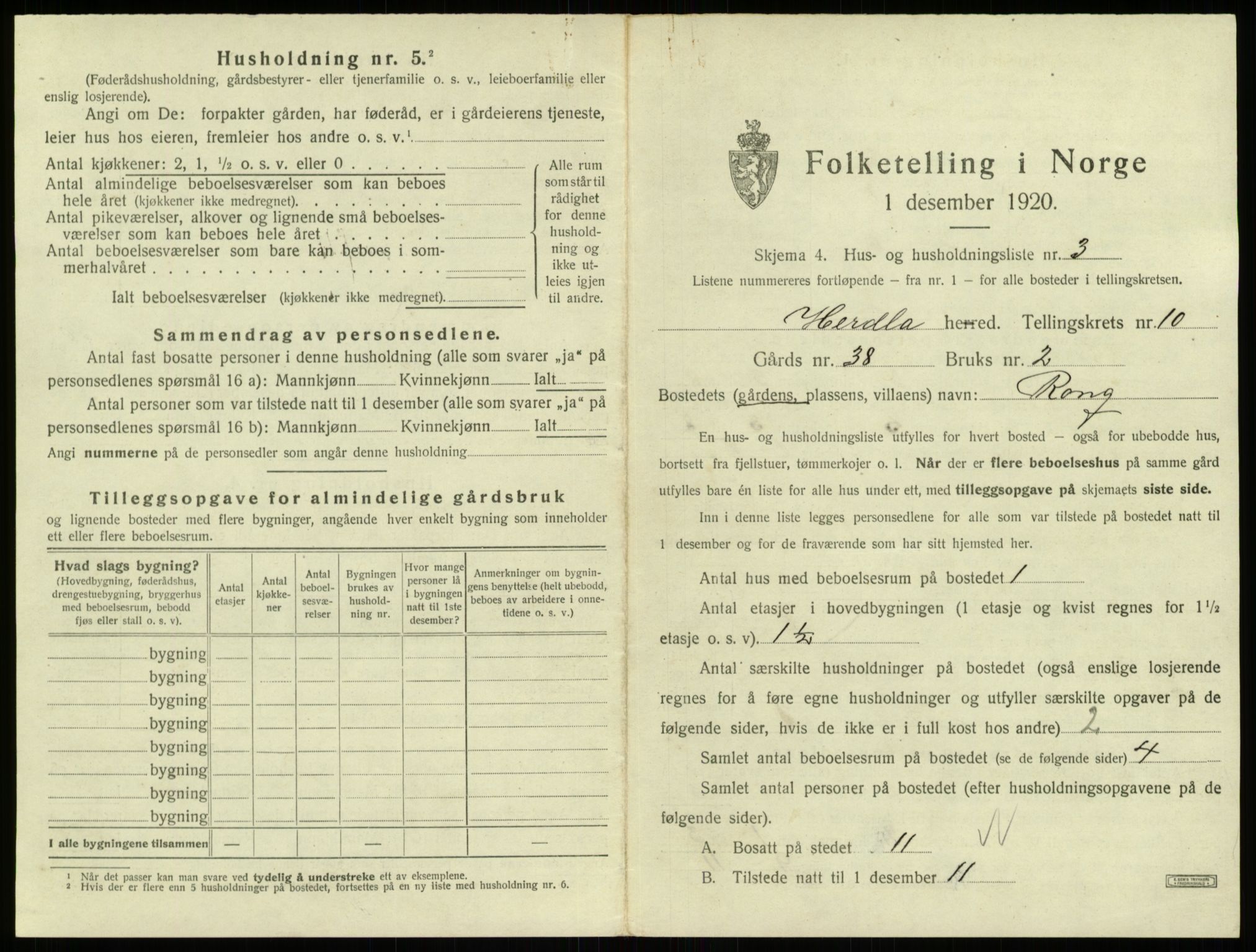 SAB, 1920 census for Herdla, 1920, p. 929