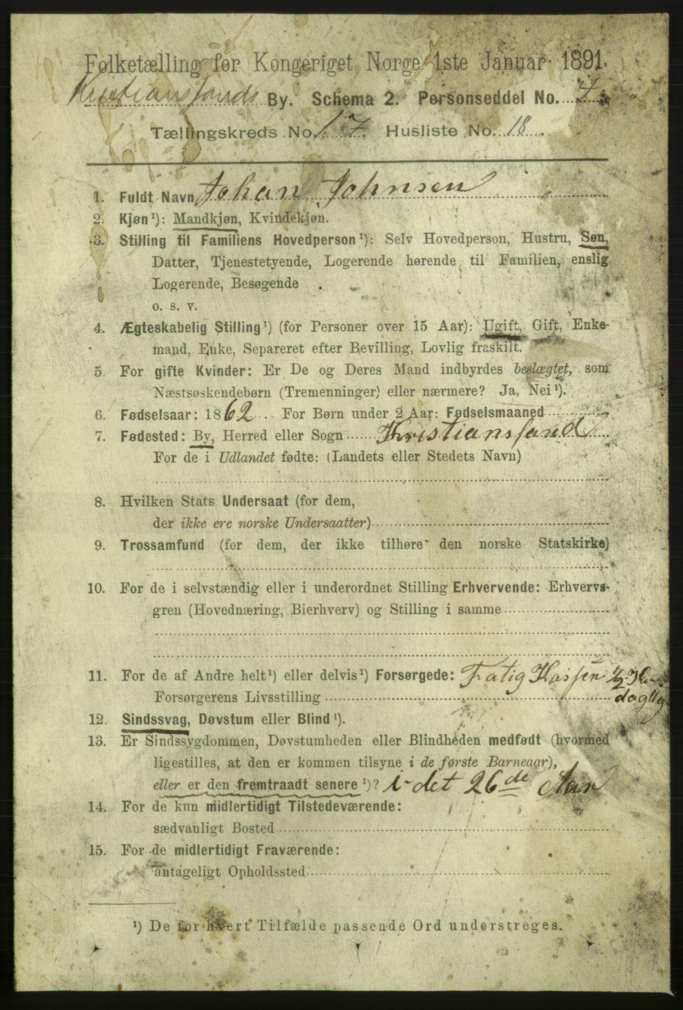 RA, 1891 census for 1001 Kristiansand, 1891, p. 6894