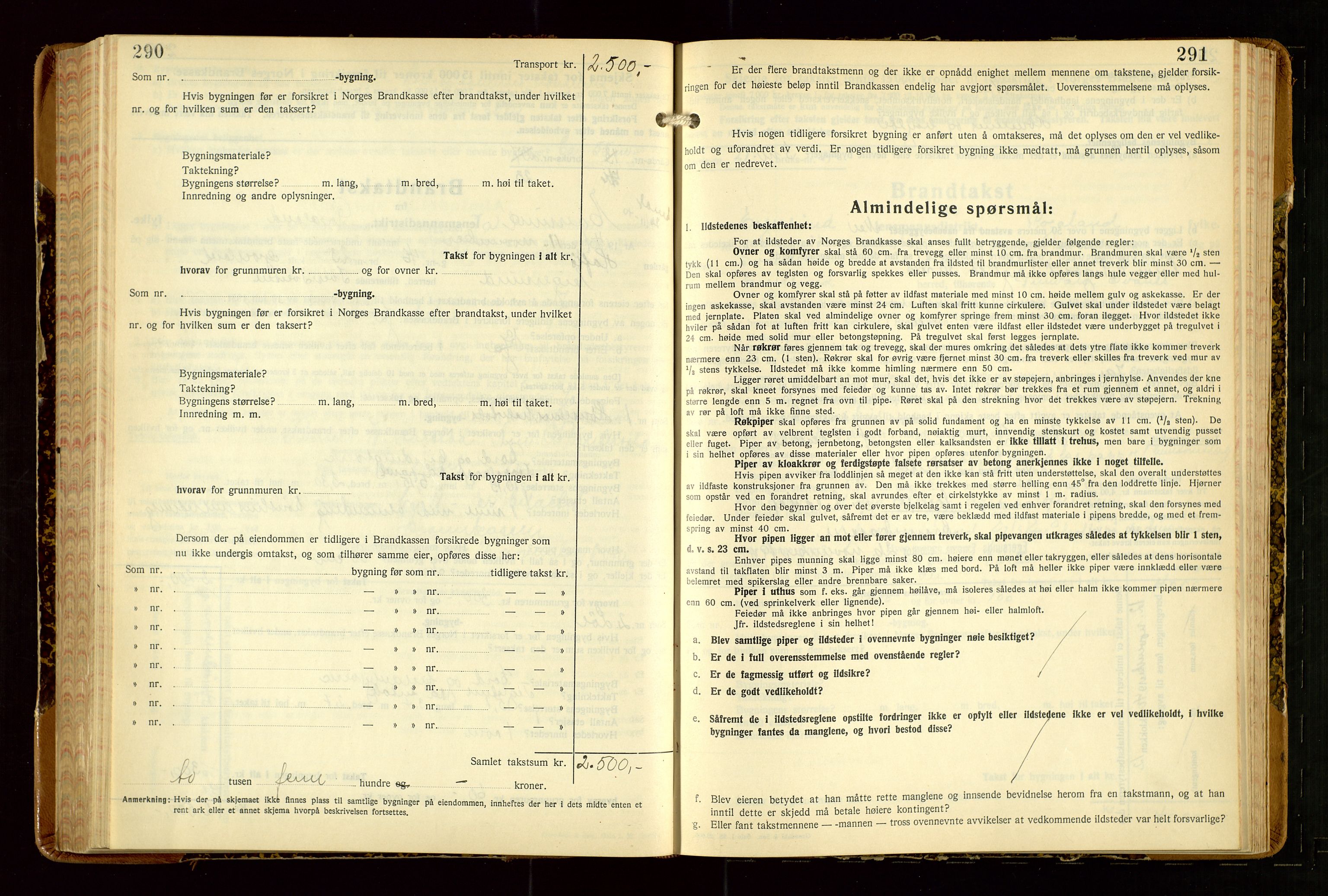 Eigersund lensmannskontor, AV/SAST-A-100171/Gob/L0007: "Brandtakstprotokoll", 1938-1955, p. 290-291