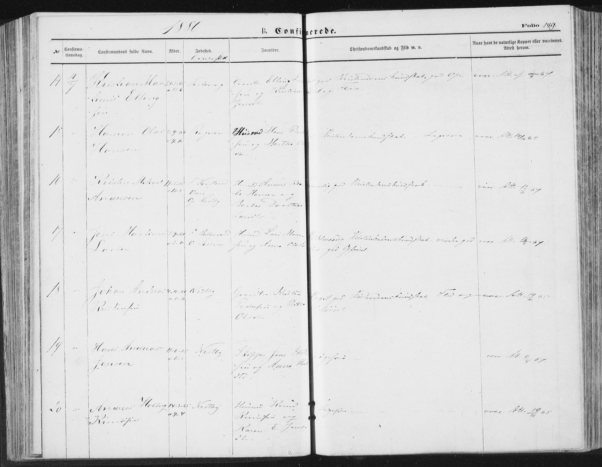 Ministerialprotokoller, klokkerbøker og fødselsregistre - Nordland, AV/SAT-A-1459/847/L0668: Parish register (official) no. 847A08, 1872-1886, p. 149