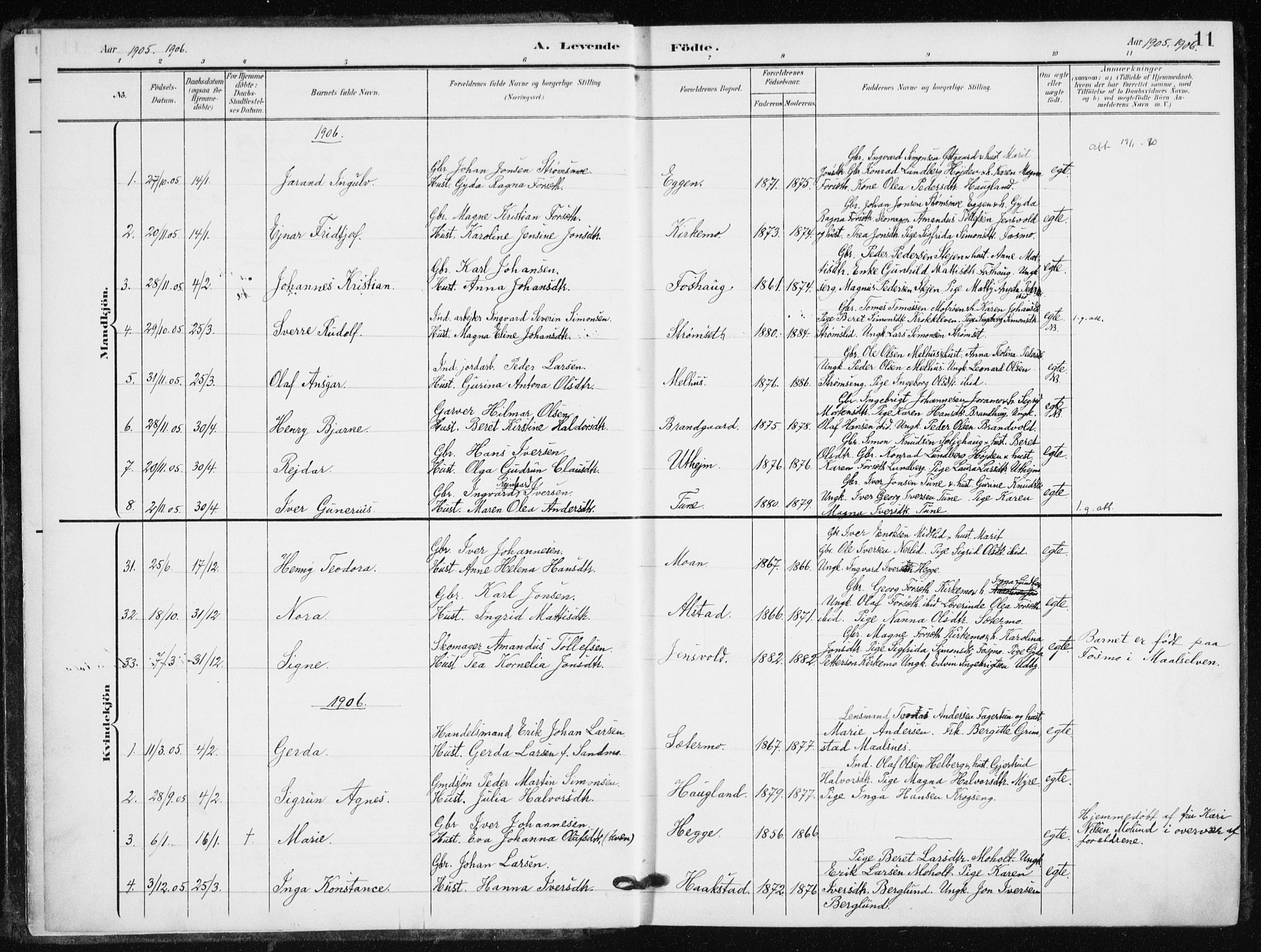 Målselv sokneprestembete, SATØ/S-1311/G/Ga/Gaa/L0013kirke: Parish register (official) no. 13, 1903-1919, p. 11