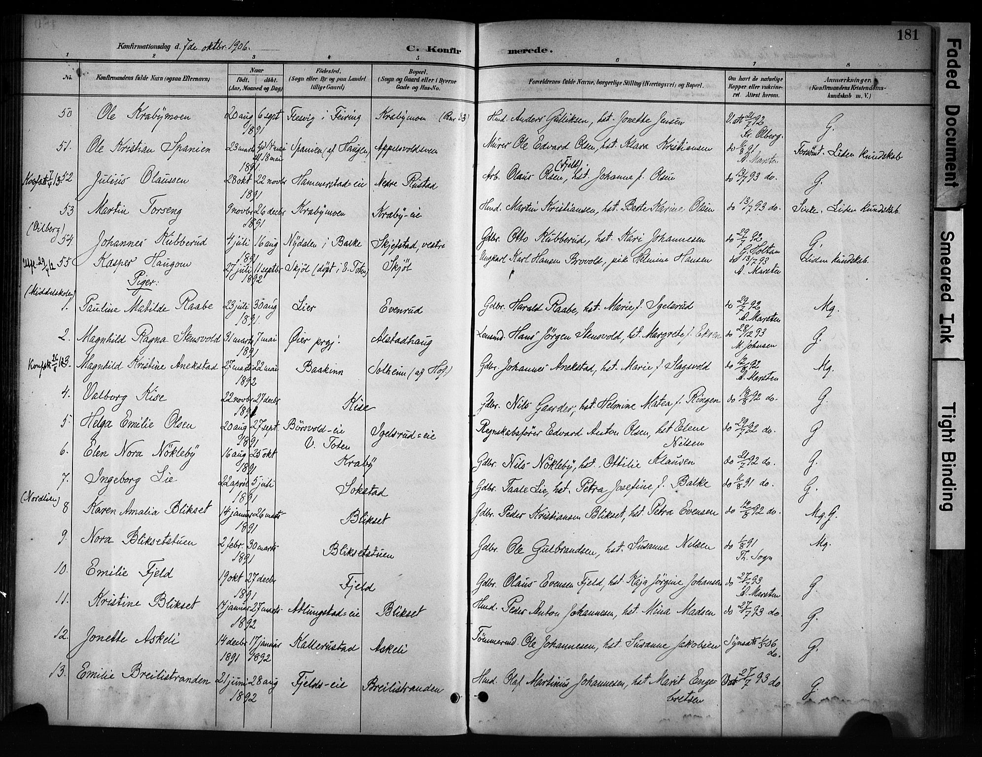 Østre Toten prestekontor, AV/SAH-PREST-104/H/Ha/Haa/L0008: Parish register (official) no. 8, 1897-1909, p. 181