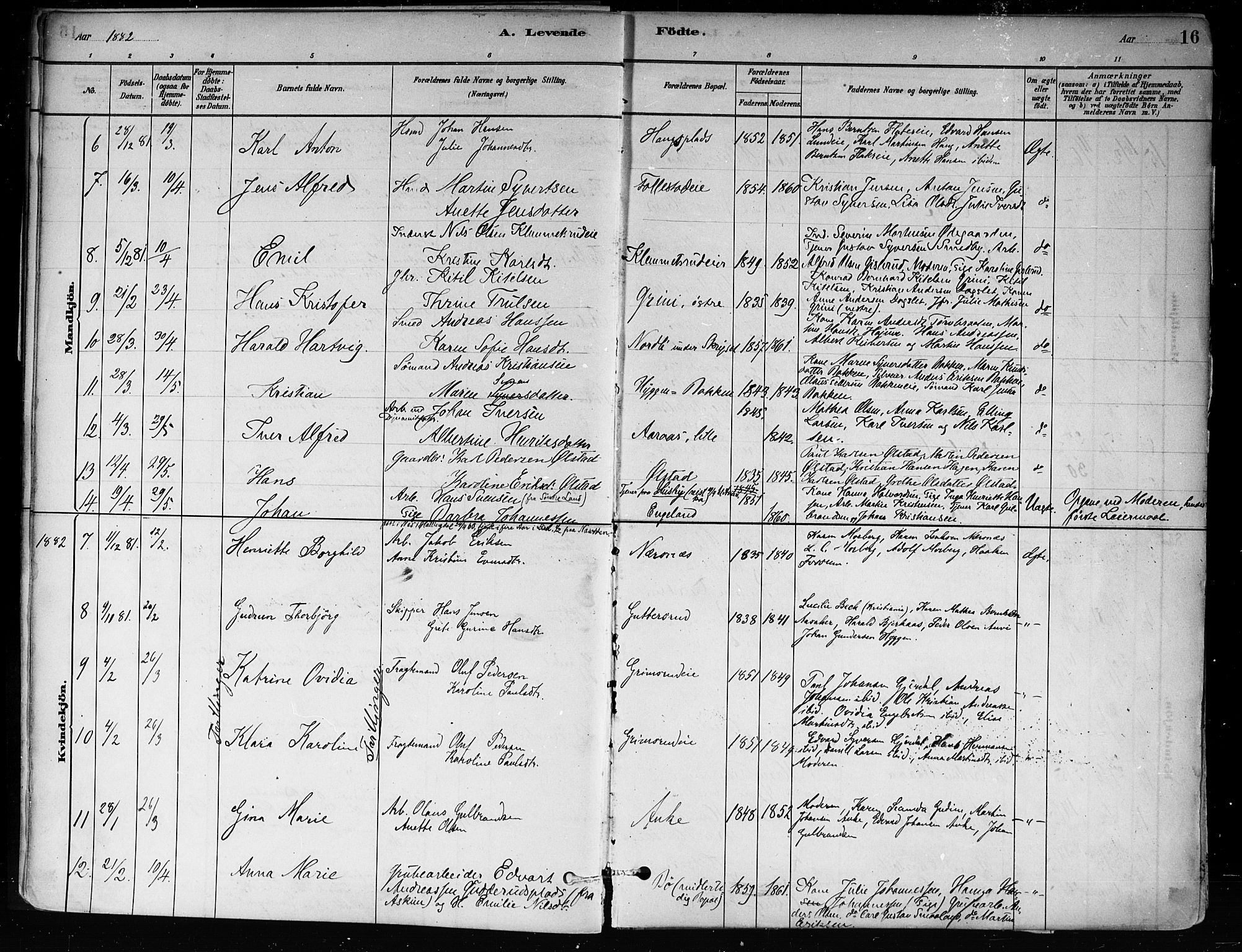 Røyken kirkebøker, SAKO/A-241/F/Fa/L0008: Parish register (official) no. 8, 1880-1897, p. 16