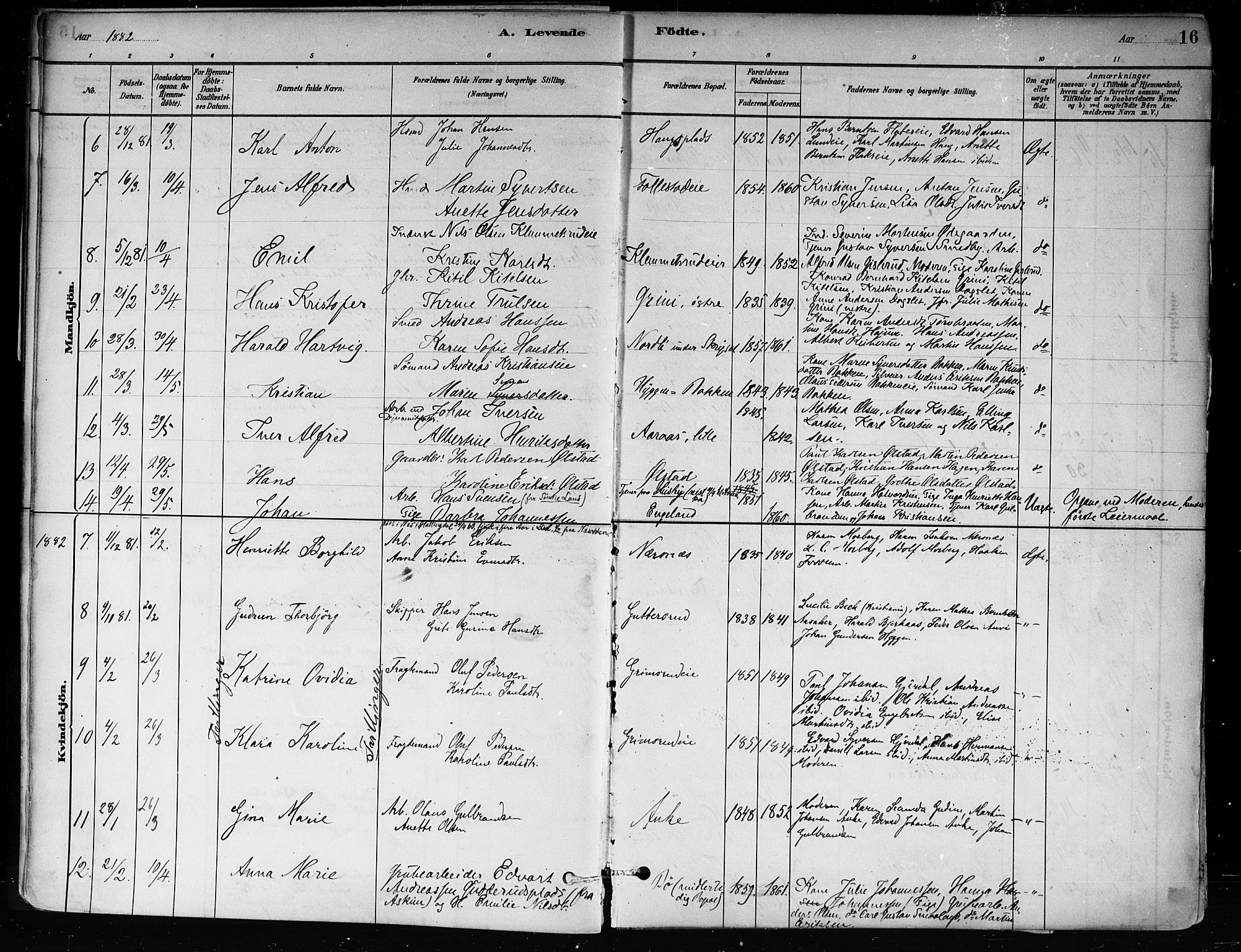 Røyken kirkebøker, AV/SAKO-A-241/F/Fa/L0008: Parish register (official) no. 8, 1880-1897, p. 16