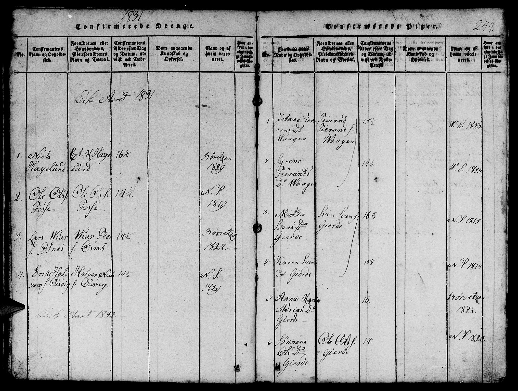 Etne sokneprestembete, SAB/A-75001/H/Hab: Parish register (copy) no. B 1, 1815-1850, p. 244