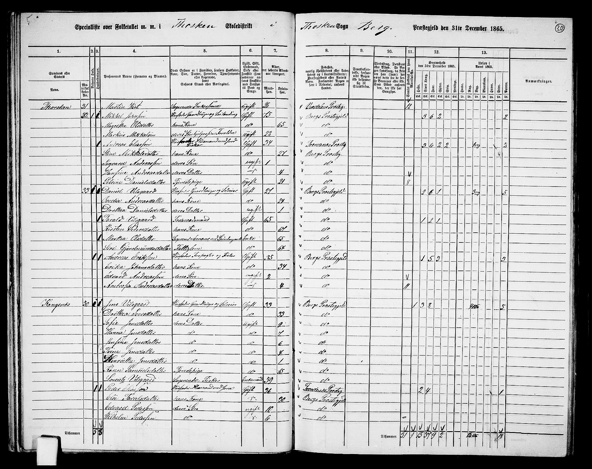 RA, 1865 census for Berg, 1865, p. 29