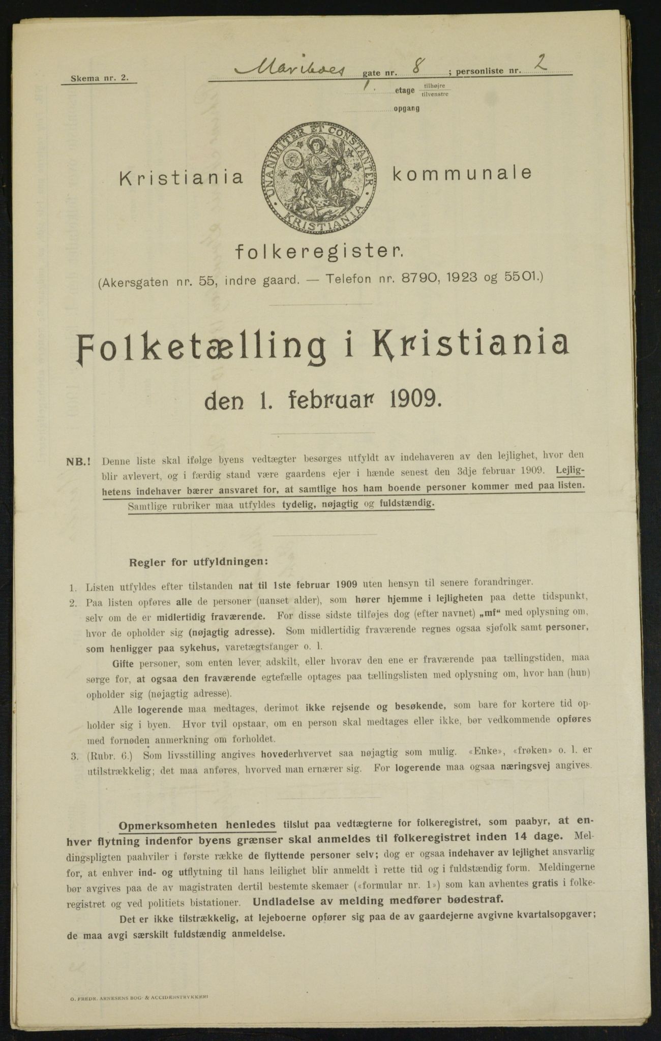 OBA, Municipal Census 1909 for Kristiania, 1909, p. 54960