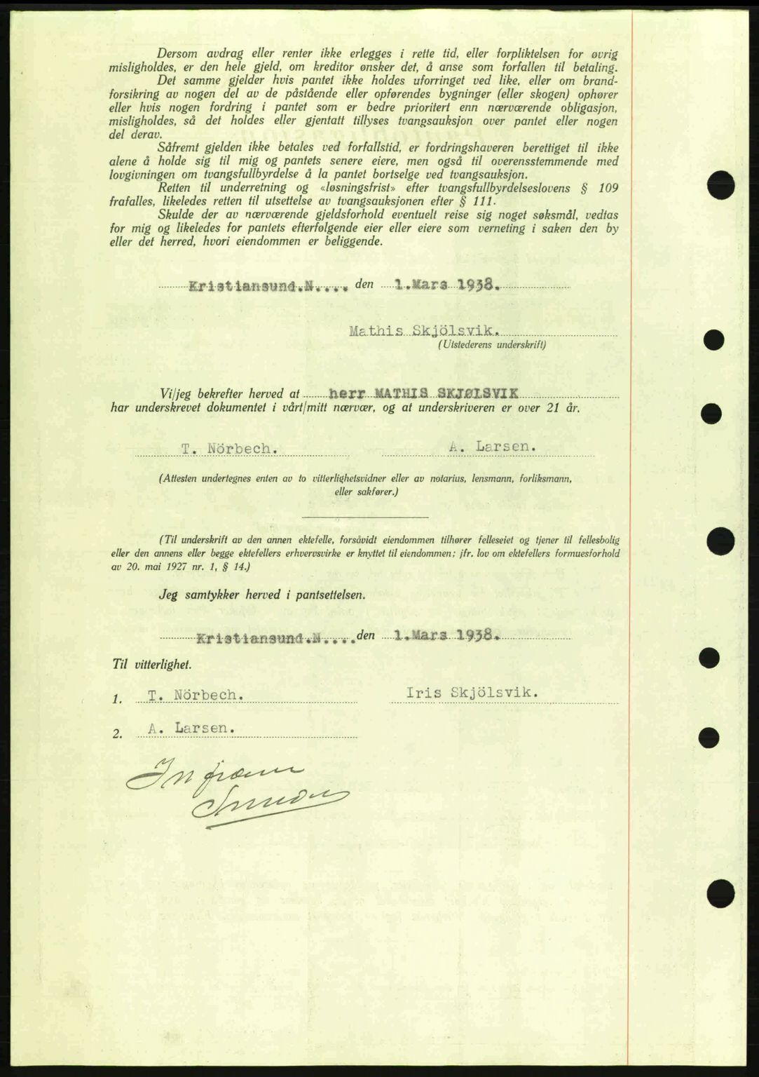 Kristiansund byfogd, SAT/A-4587/A/27: Mortgage book no. 31, 1938-1939, Diary no: : 140/1938