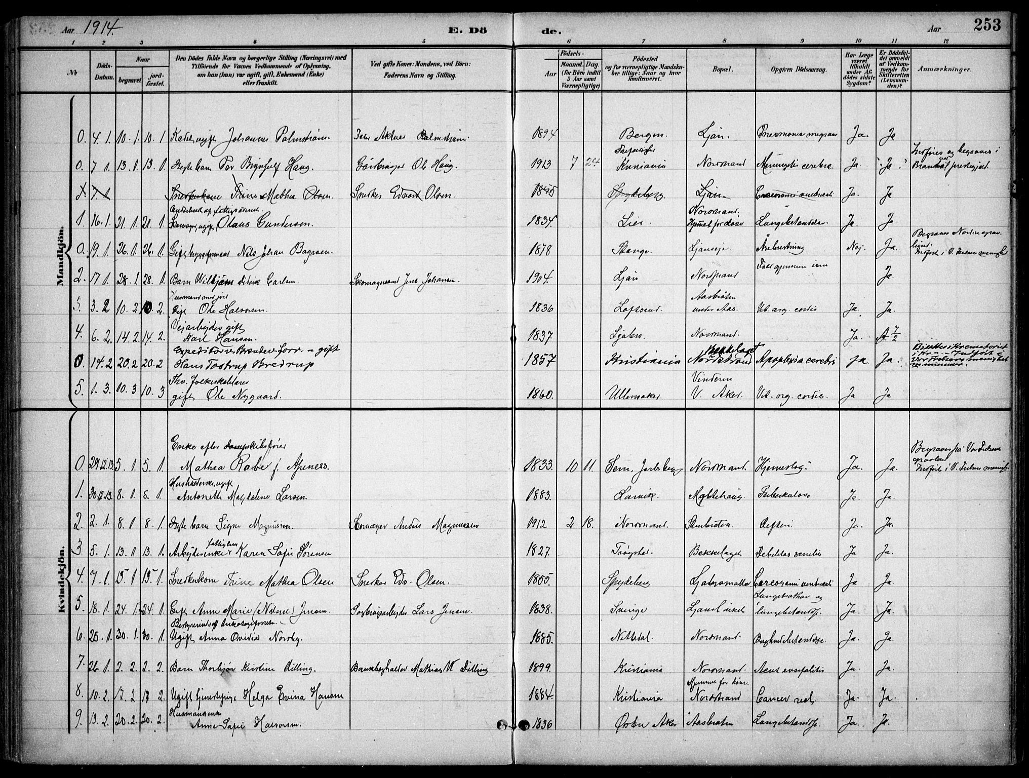 Nordstrand prestekontor Kirkebøker, SAO/A-10362a/F/Fa/L0001: Parish register (official) no. I 1, 1900-1914, p. 253
