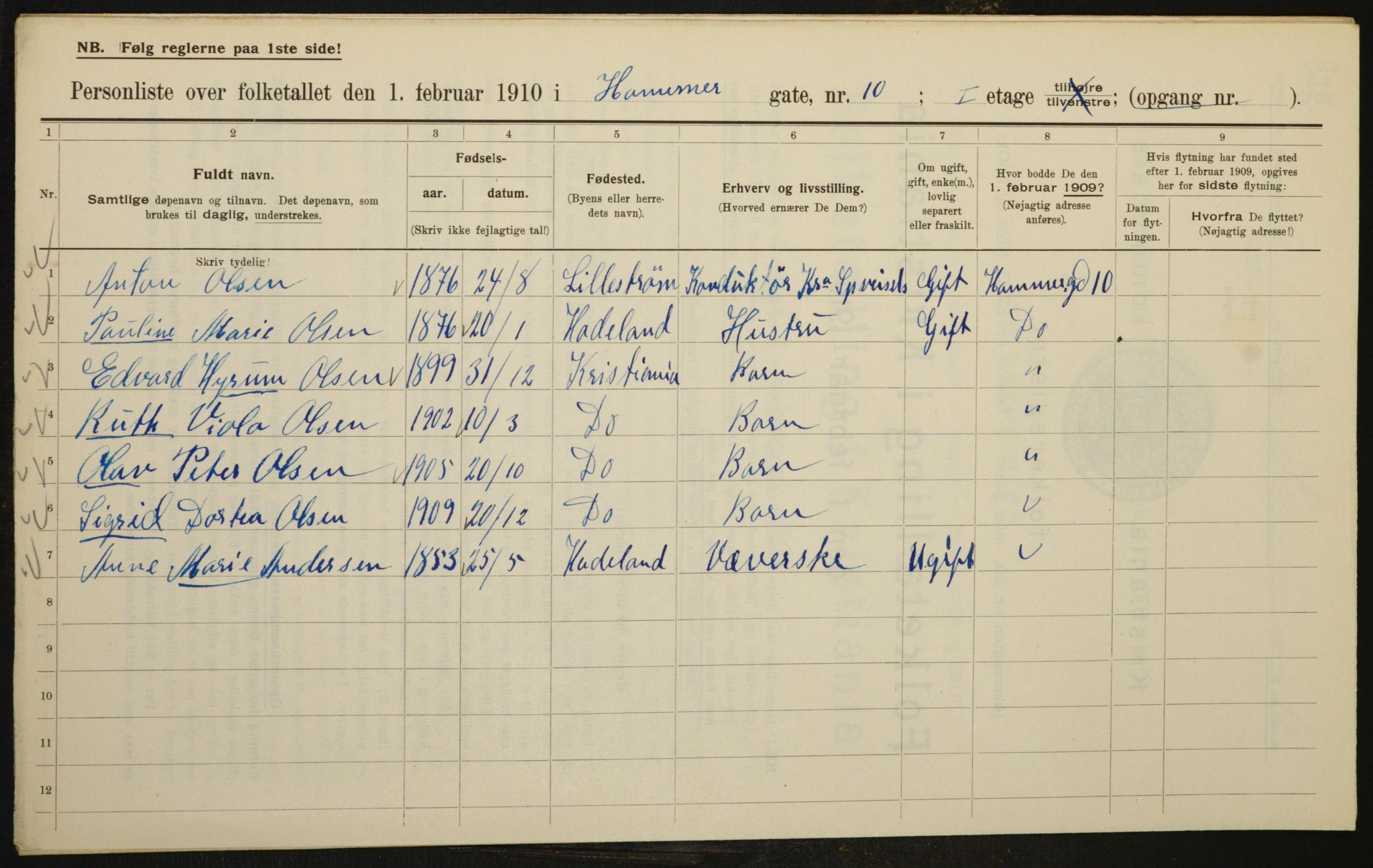 OBA, Municipal Census 1910 for Kristiania, 1910, p. 32219